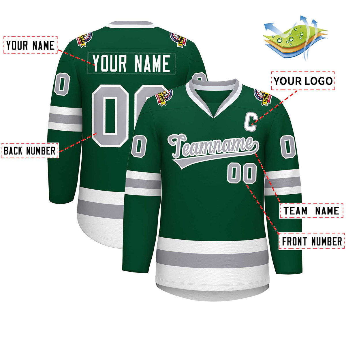 Custom Green Gray-White Classic Style Hockey Jersey | KXKSHOP