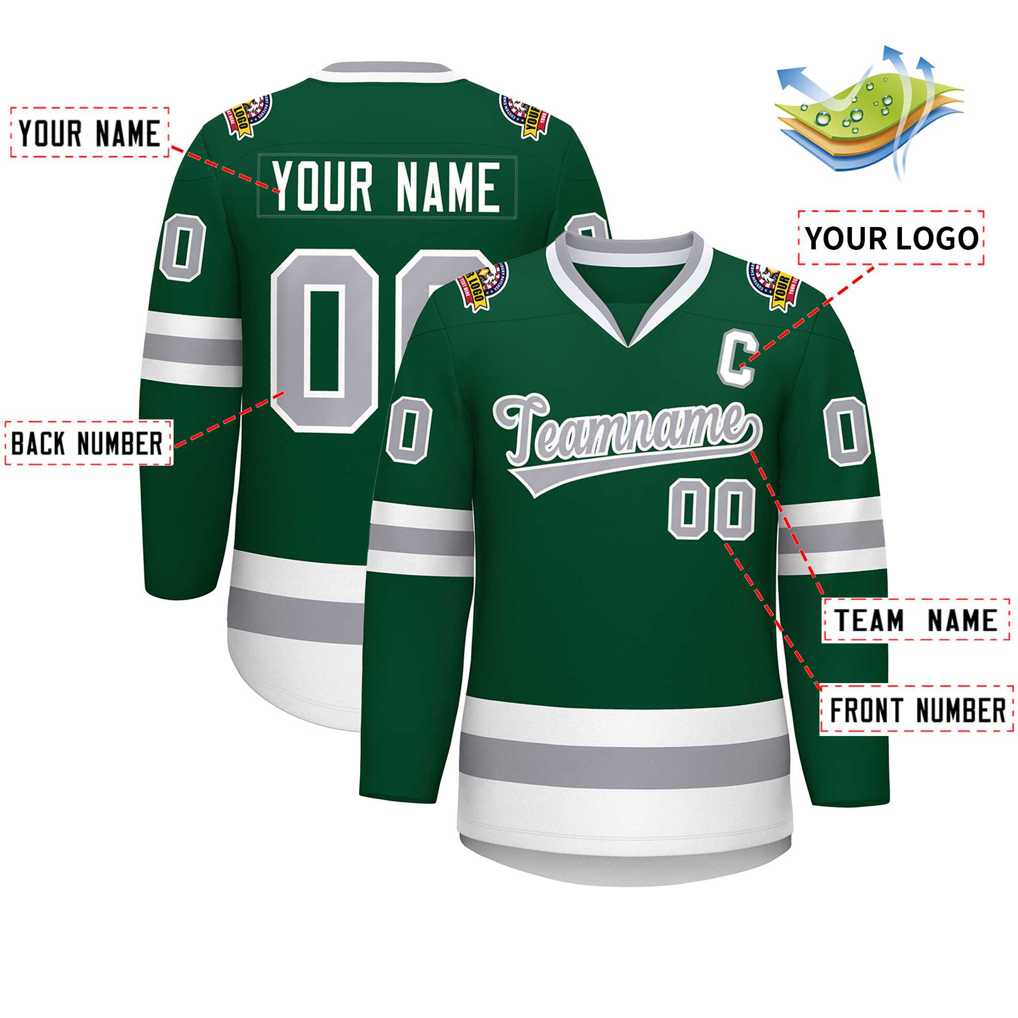Custom Green Gray-White Classic Style Hockey Jersey | KXKSHOP