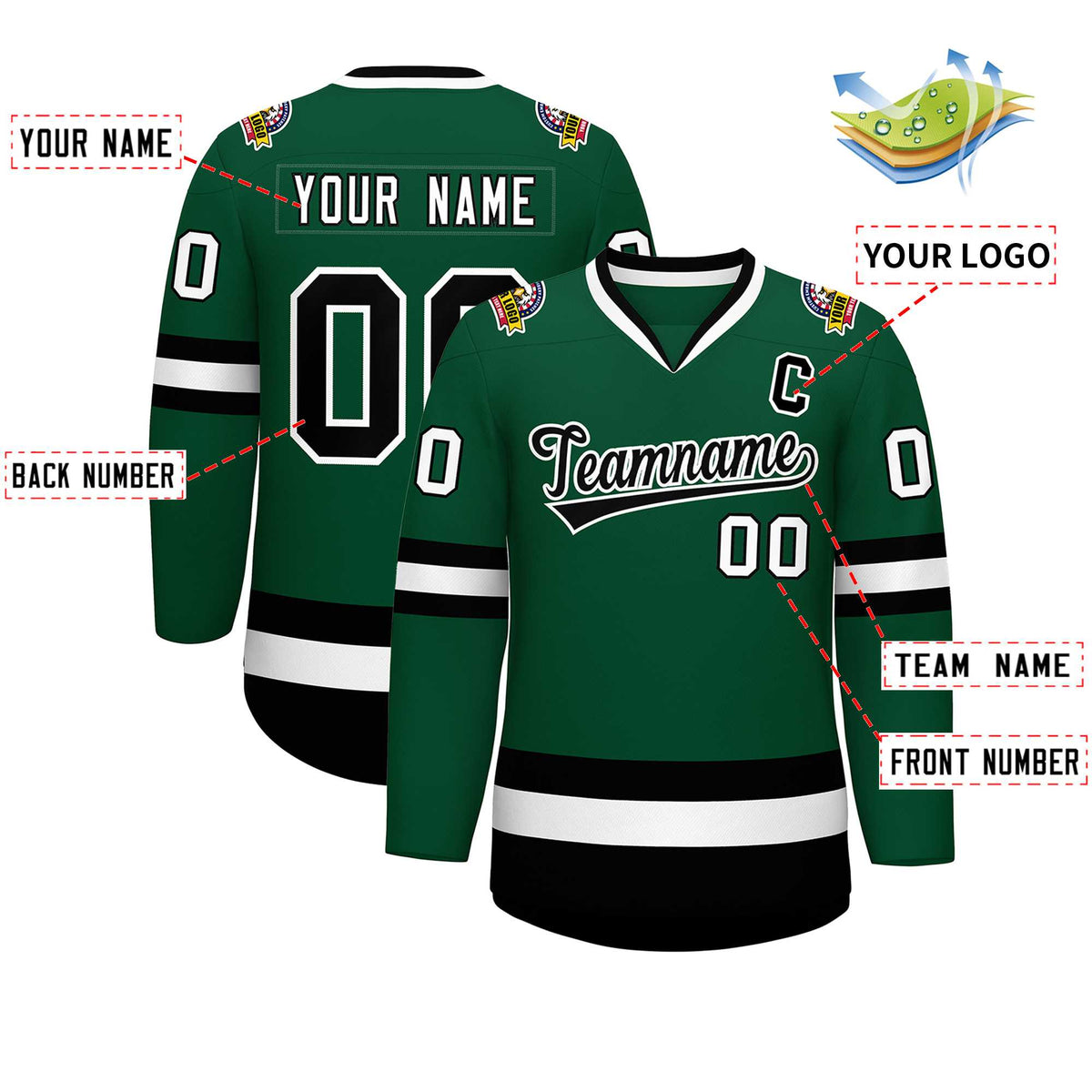 Custom Green Black-White Classic Style Hockey Jersey | KXKSHOP