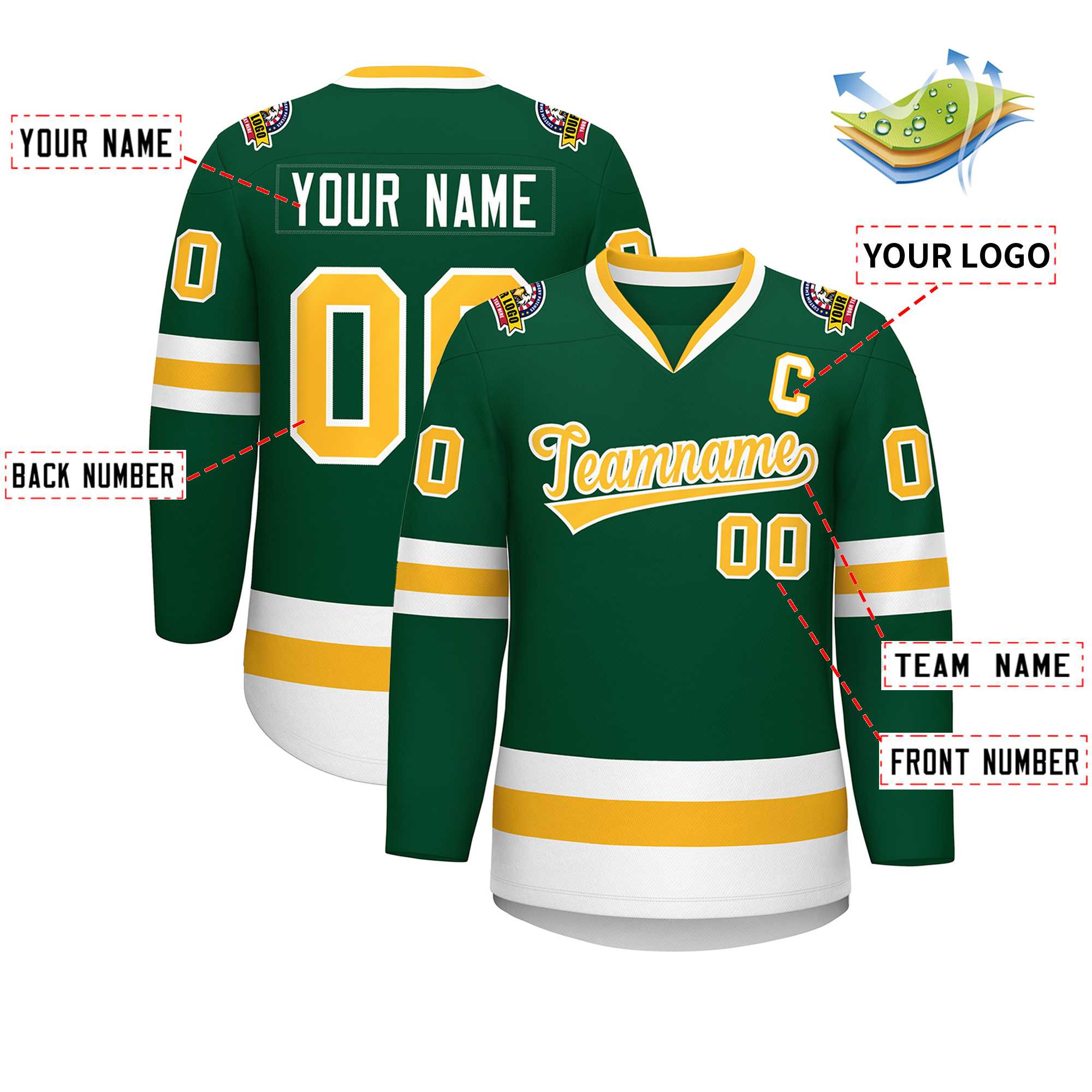 Custom Green Gold-White Classic Style Hockey Jersey | KXKSHOP
