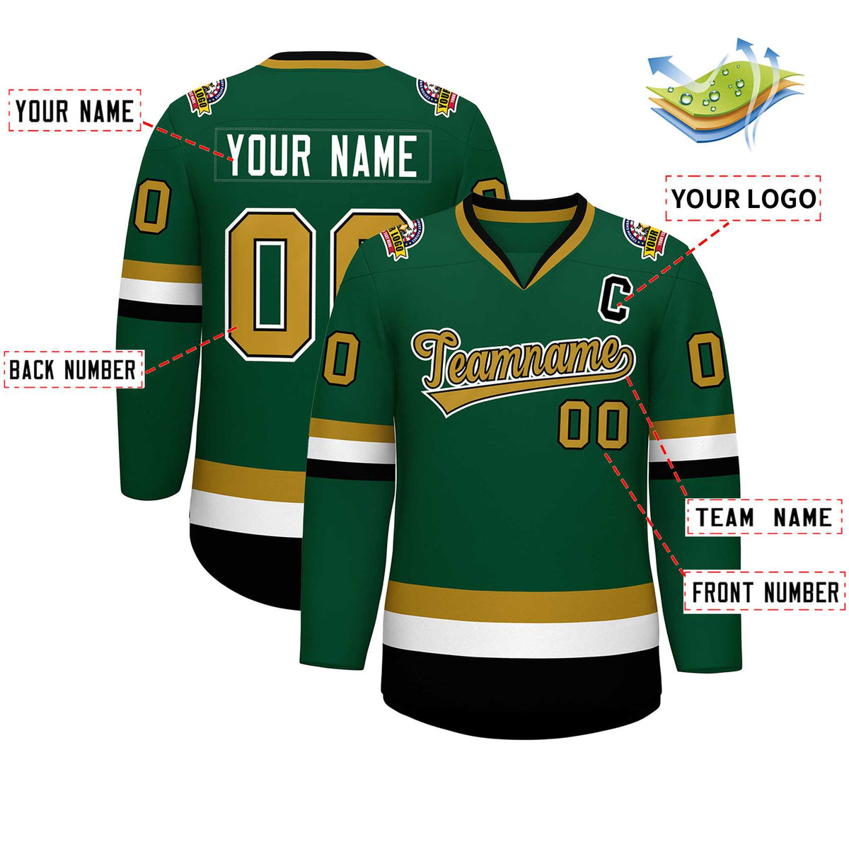 Custom Green Old Gold Black-White Classic Style Hockey Jersey | KXKSHOP