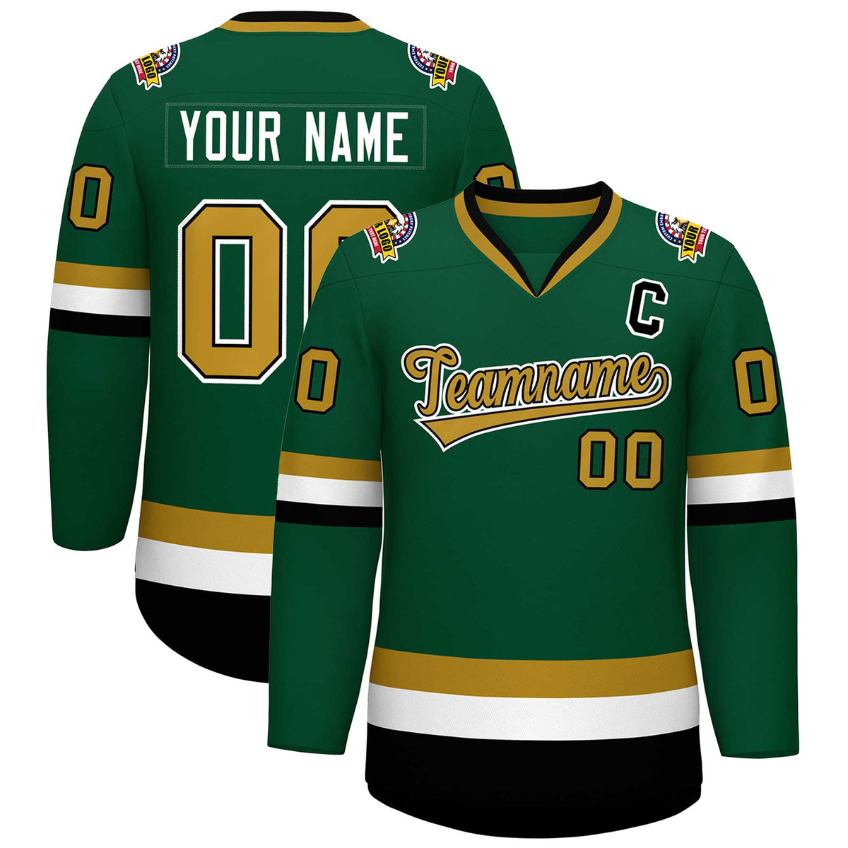 Custom Green Old Gold Black-White Classic Style Hockey Jersey | KXKSHOP