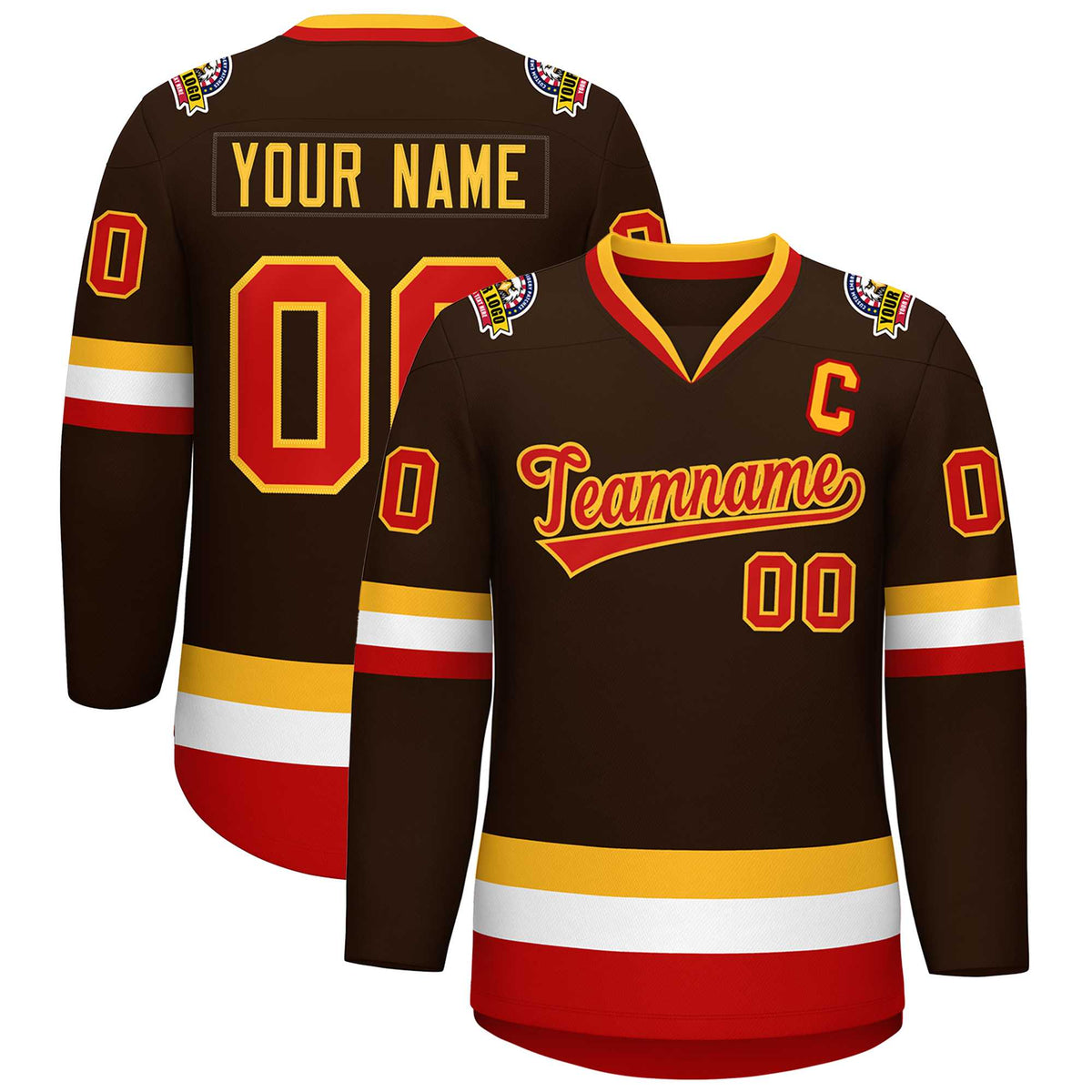 Custom Brown Red-Gold Classic Style Hockey Jersey | KXKSHOP