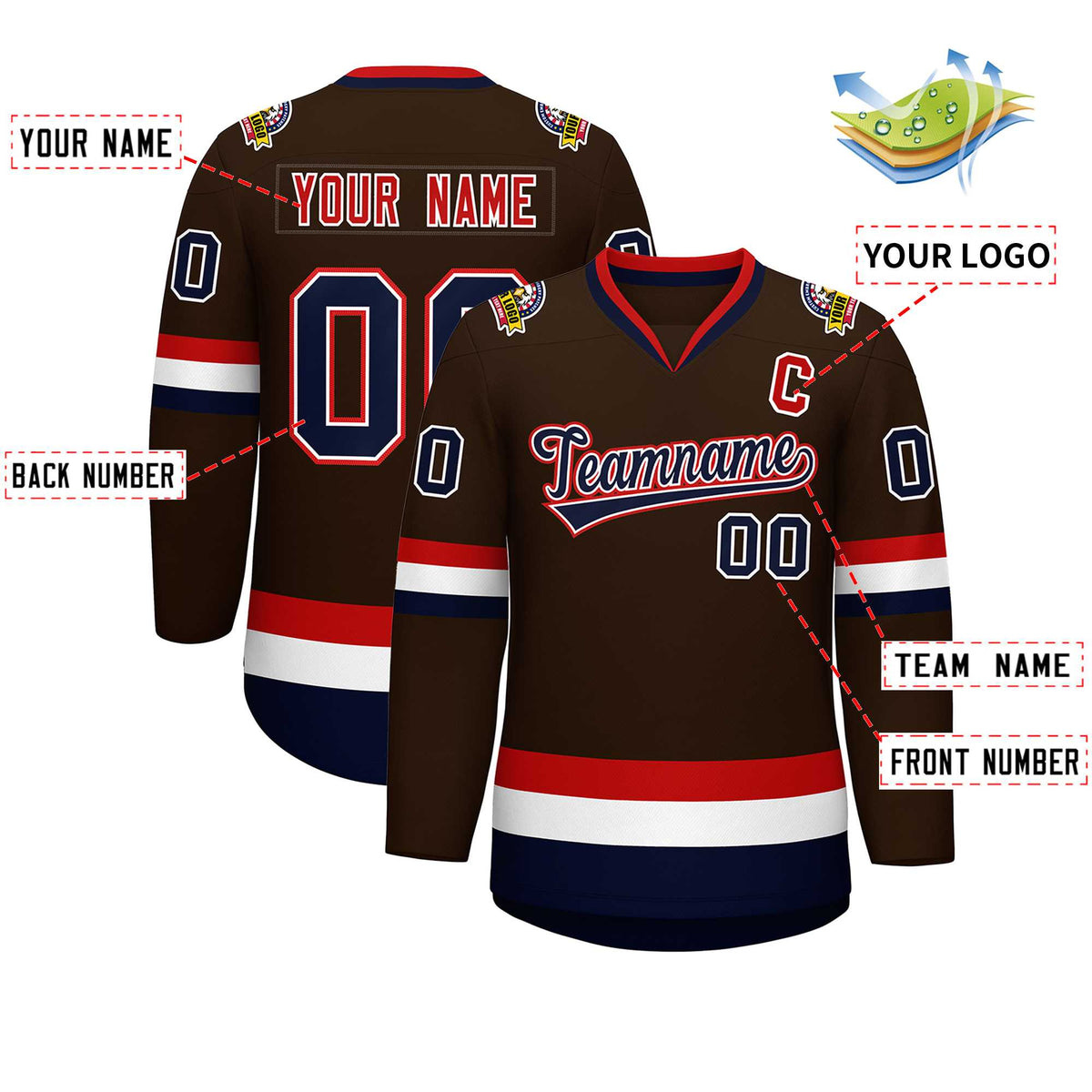 Custom Brown Navy White-Red Classic Style Hockey Jersey | KXKSHOP