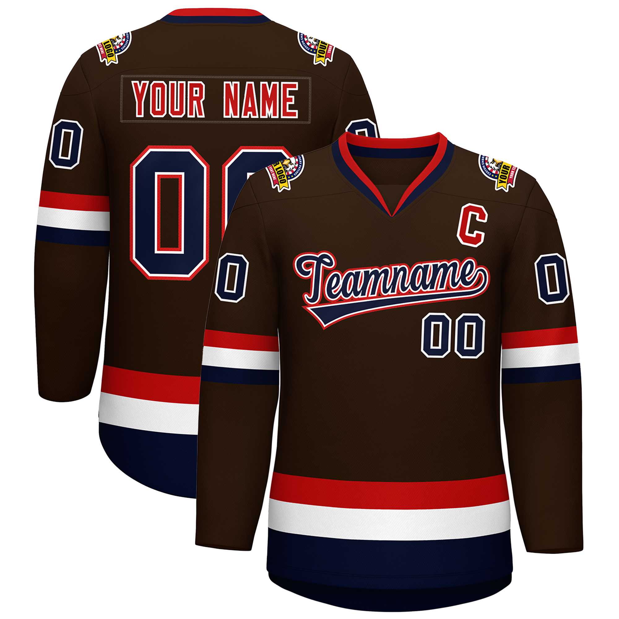 Custom Brown Navy White-Red Classic Style Hockey Jersey | KXKSHOP