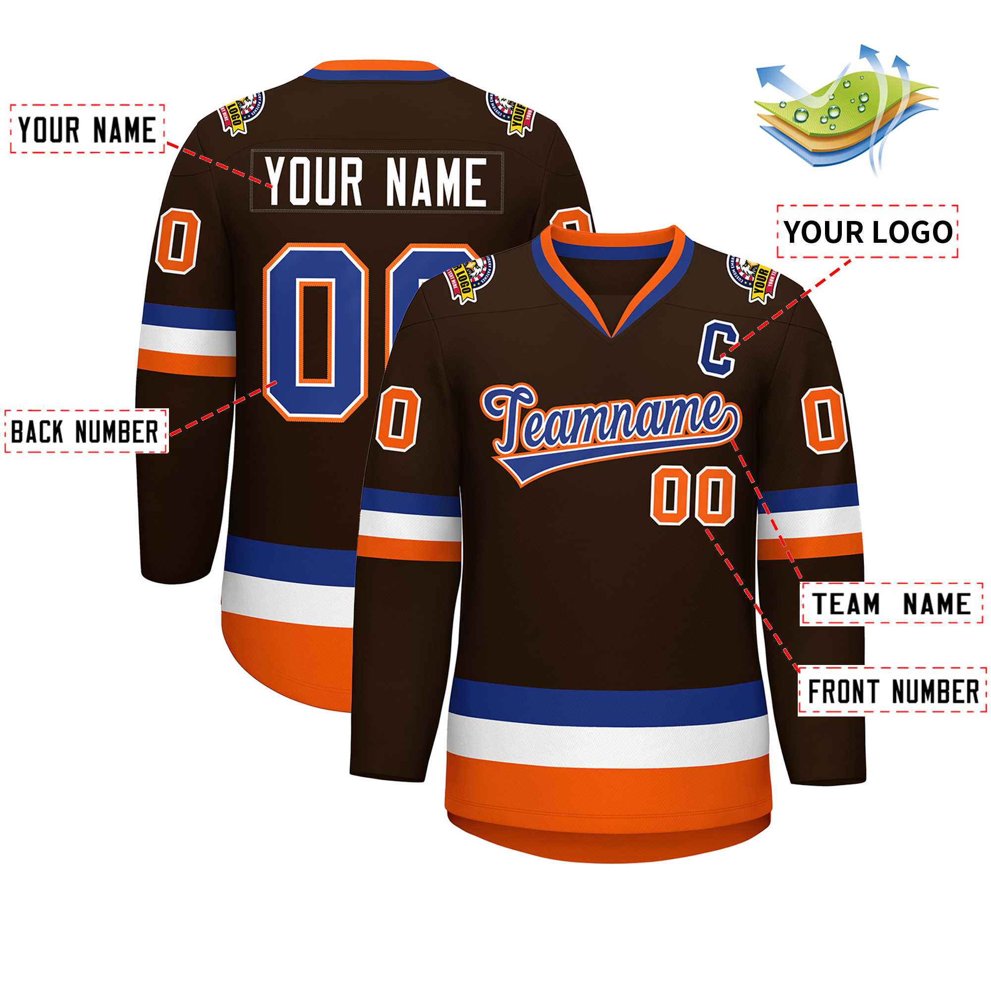 Custom Brown Royal White-Orange Classic Style Hockey Jersey | KXKSHOP