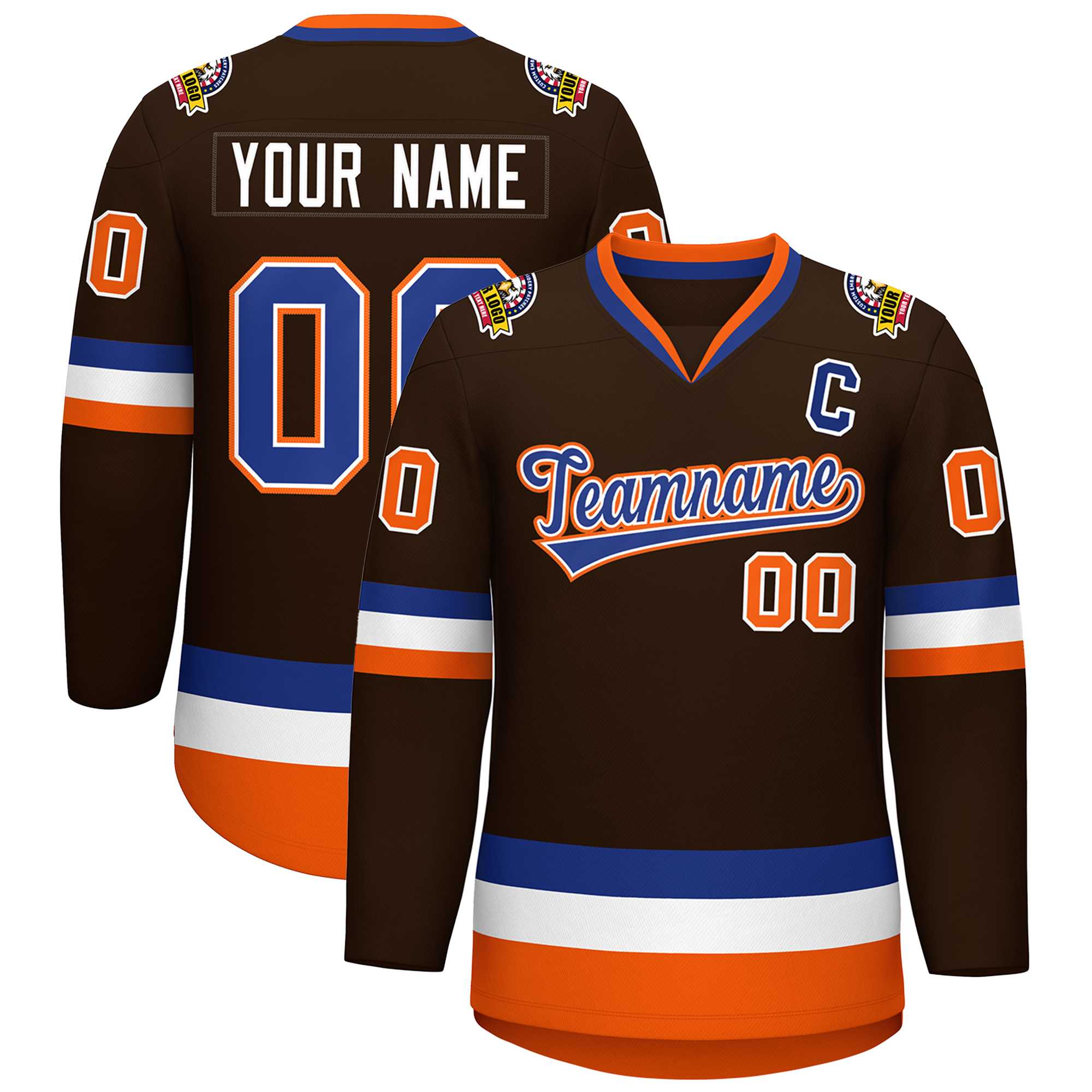 Custom Brown Royal White-Orange Classic Style Hockey Jersey | KXKSHOP