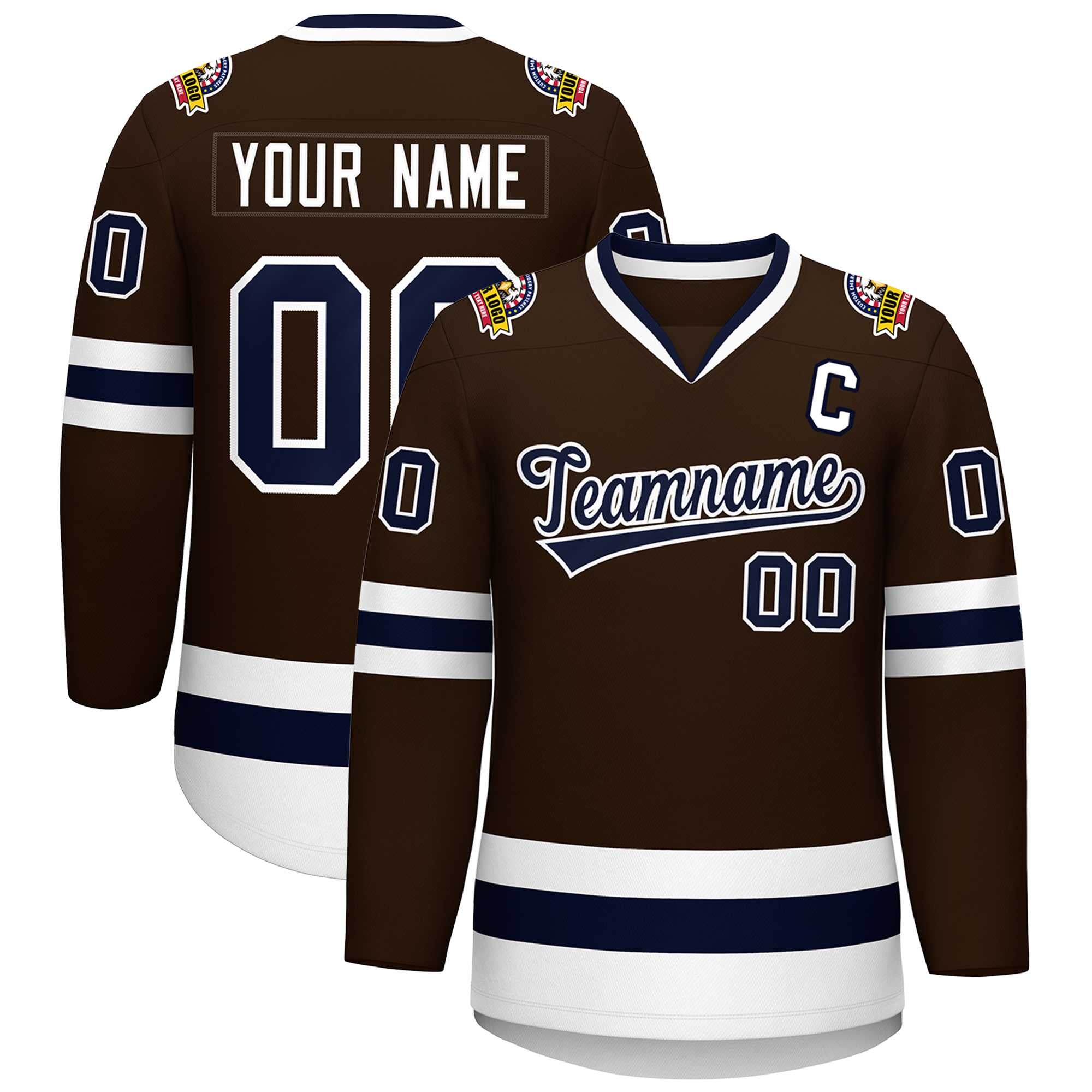 Custom Brown Navy-White Classic Style Hockey Jersey | KXKSHOP