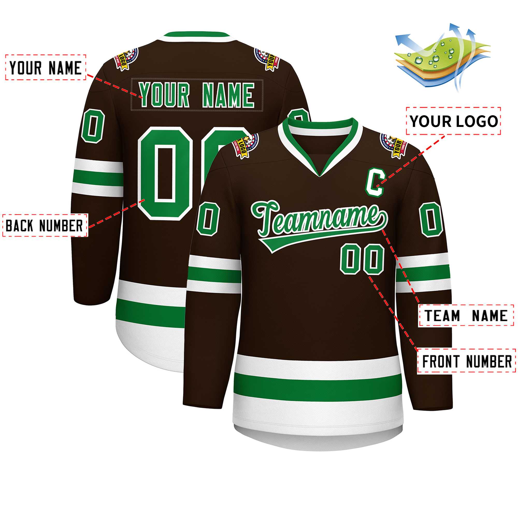 Custom Brown Kelly Green-White Classic Style Hockey Jersey | KXKSHOP