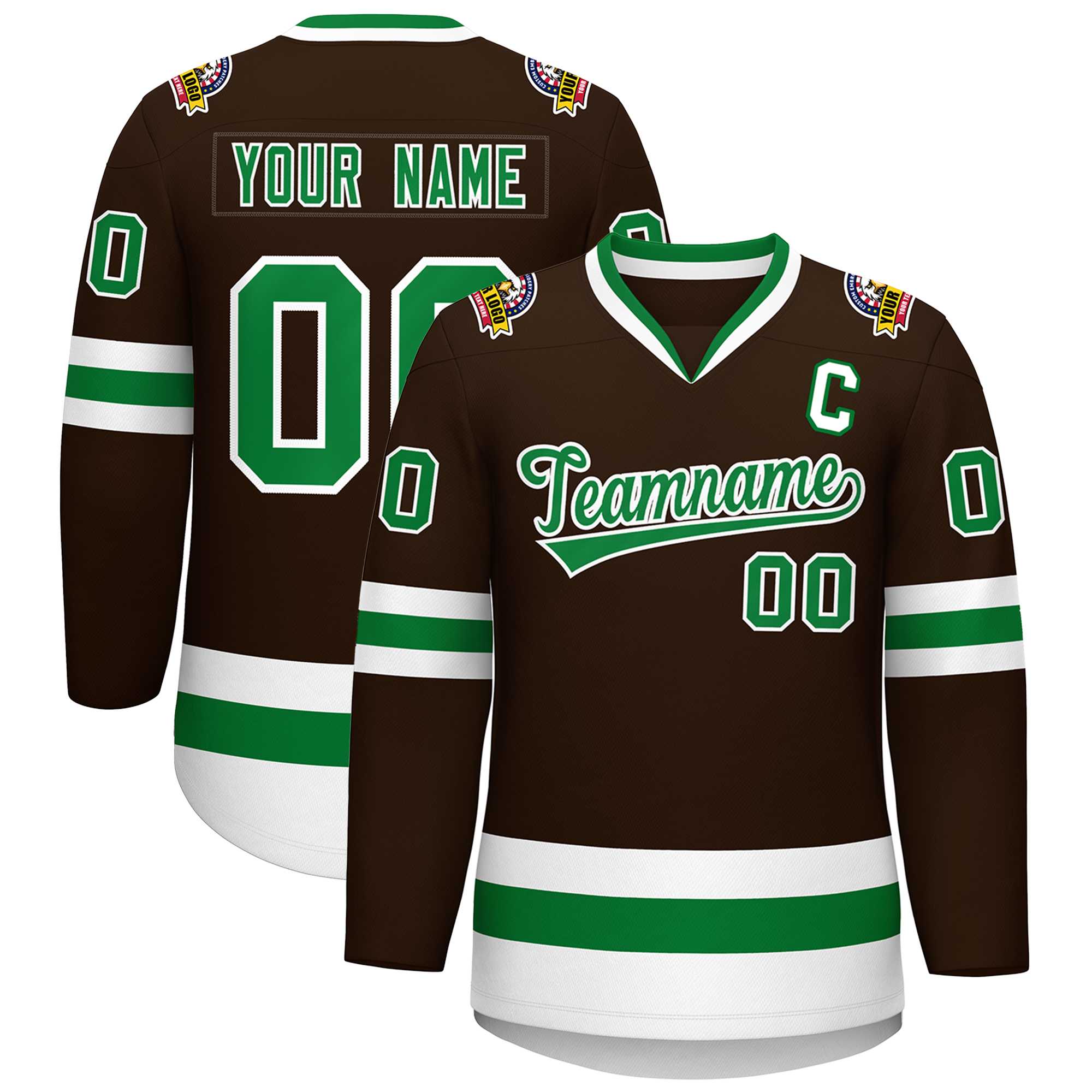 Custom Brown Kelly Green-White Classic Style Hockey Jersey | KXKSHOP