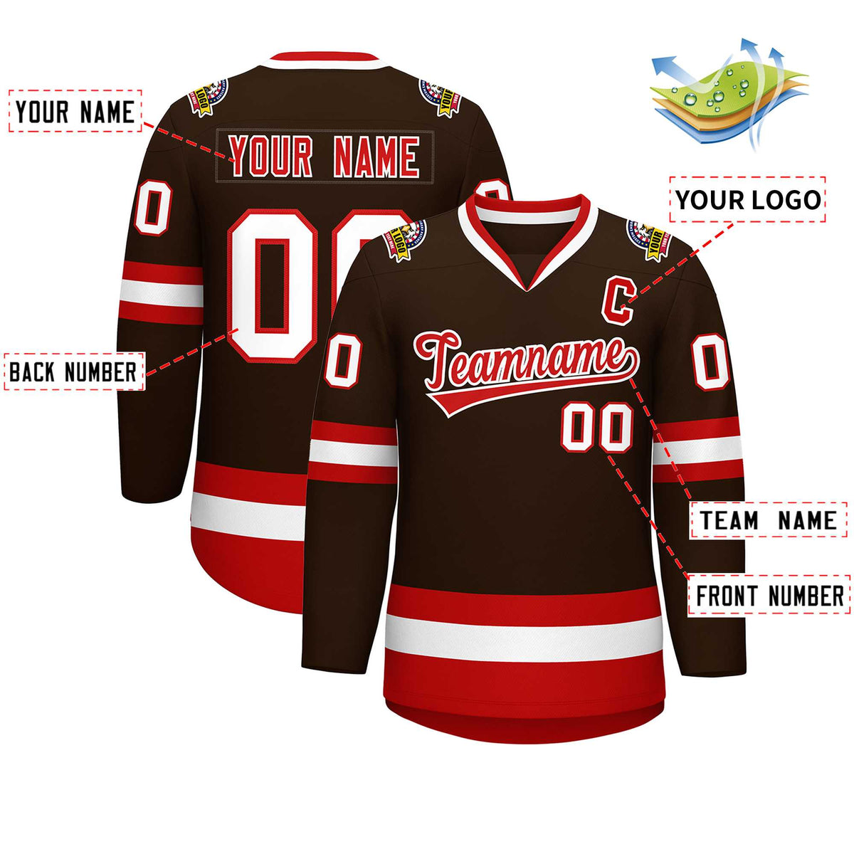 Custom Brown Red-White Classic Style Hockey Jersey | KXKSHOP