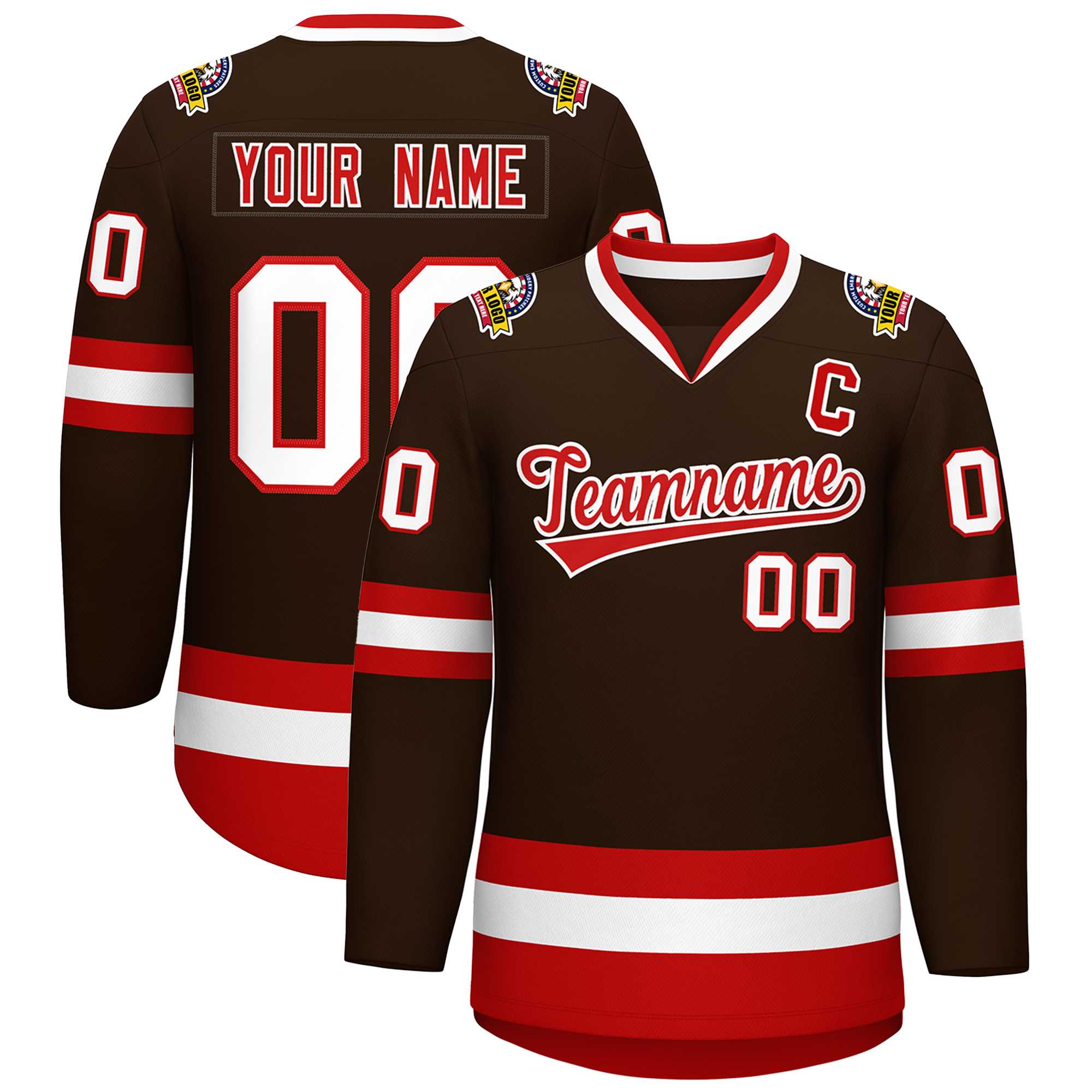 Custom Brown Red-White Classic Style Hockey Jersey | KXKSHOP