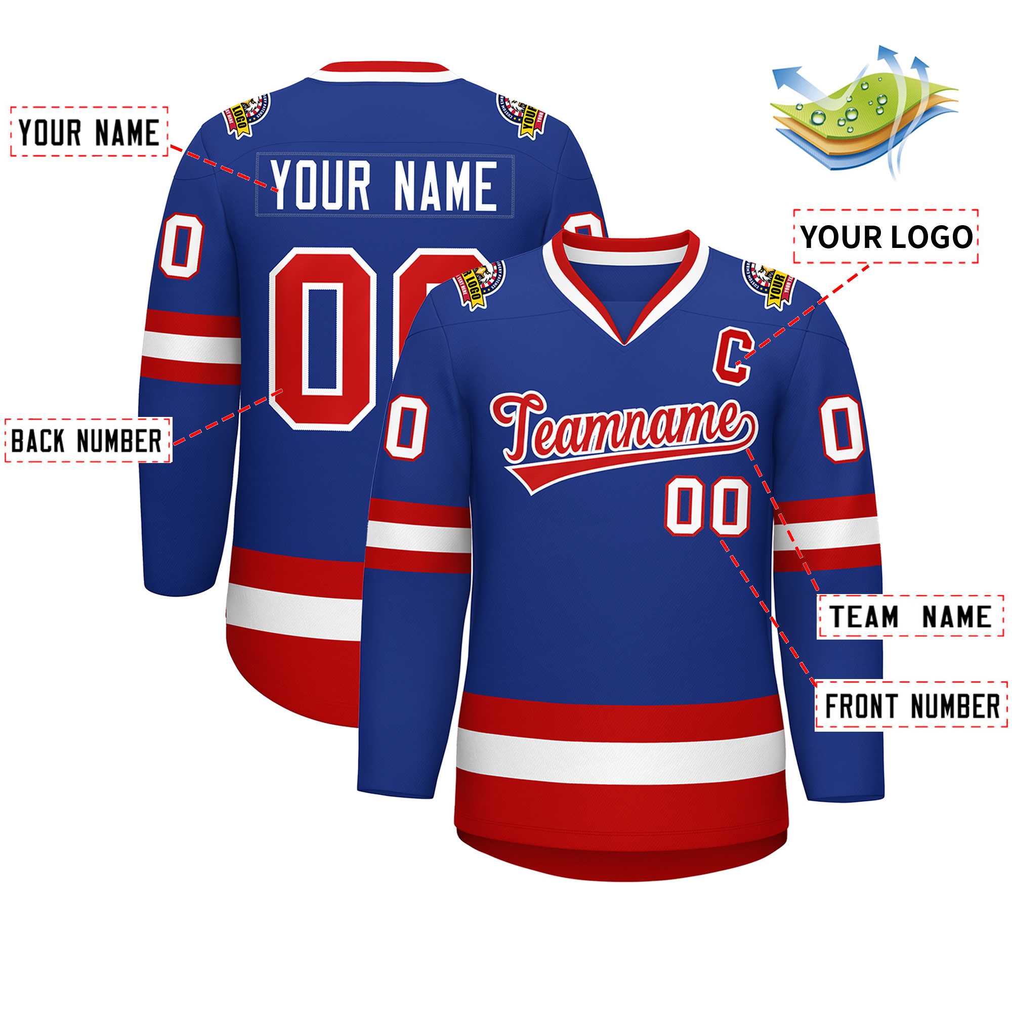 Custom Royal Red-White Classic Style Hockey Jersey | KXKSHOP