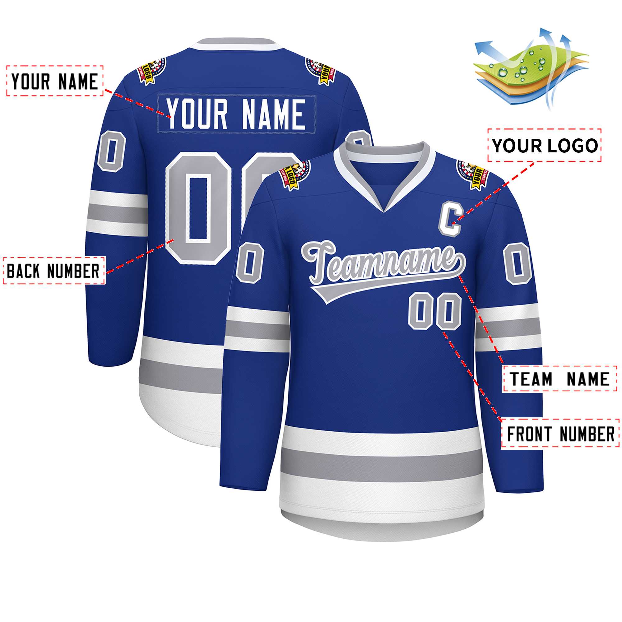 Custom Royal Gray-White Classic Style Hockey Jersey | KXKSHOP