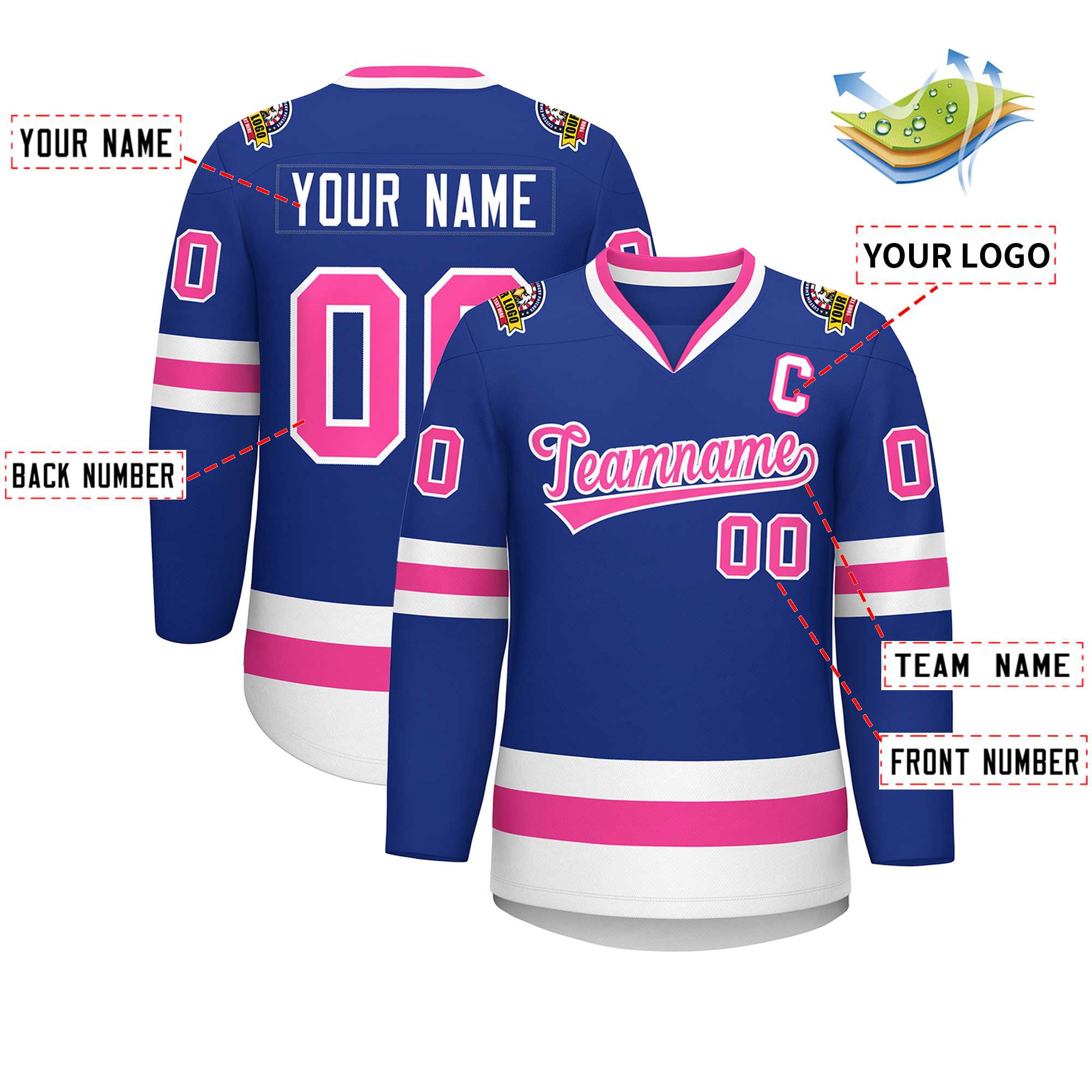 Custom Royal Pink-White Classic Style Hockey Jersey | KXKSHOP