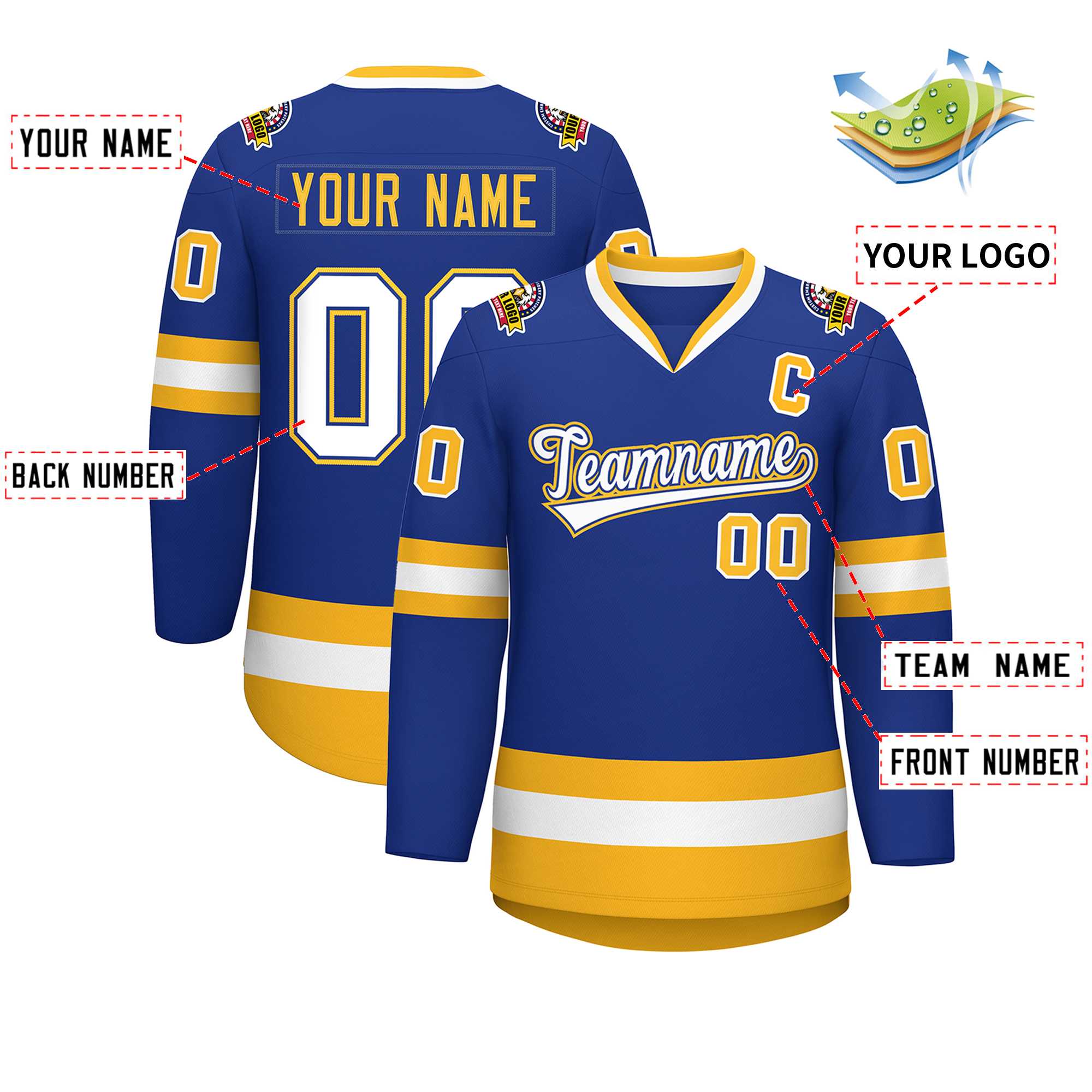 Custom Royal White Royal-Gold Classic Style Hockey Jersey | KXKSHOP