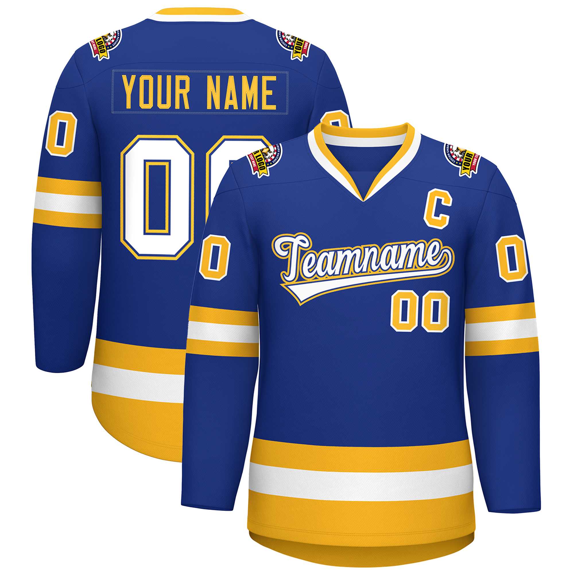 Custom Royal White Royal-Gold Classic Style Hockey Jersey | KXKSHOP