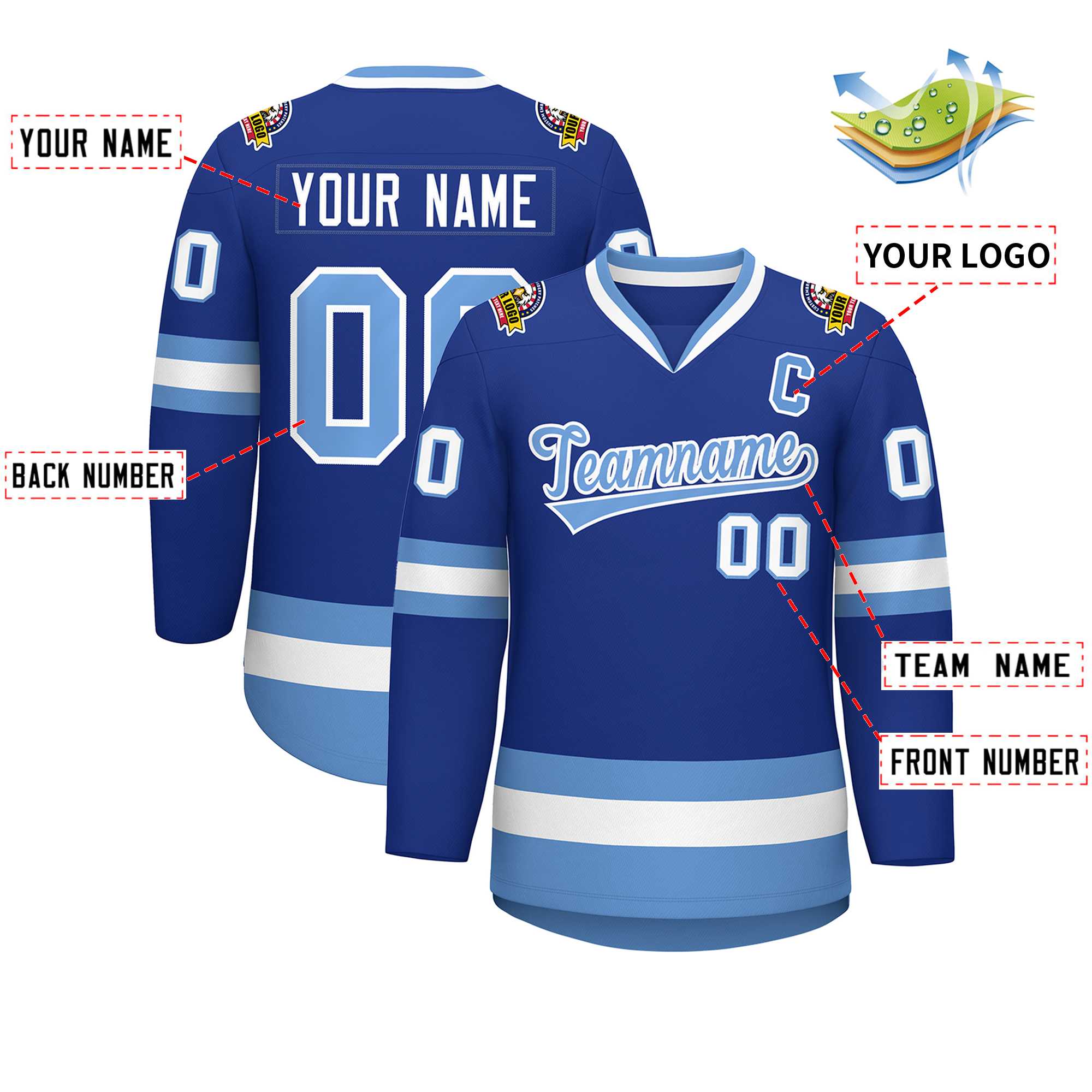 Custom Royal Light Blue-White Classic Style Hockey Jersey | KXKSHOP