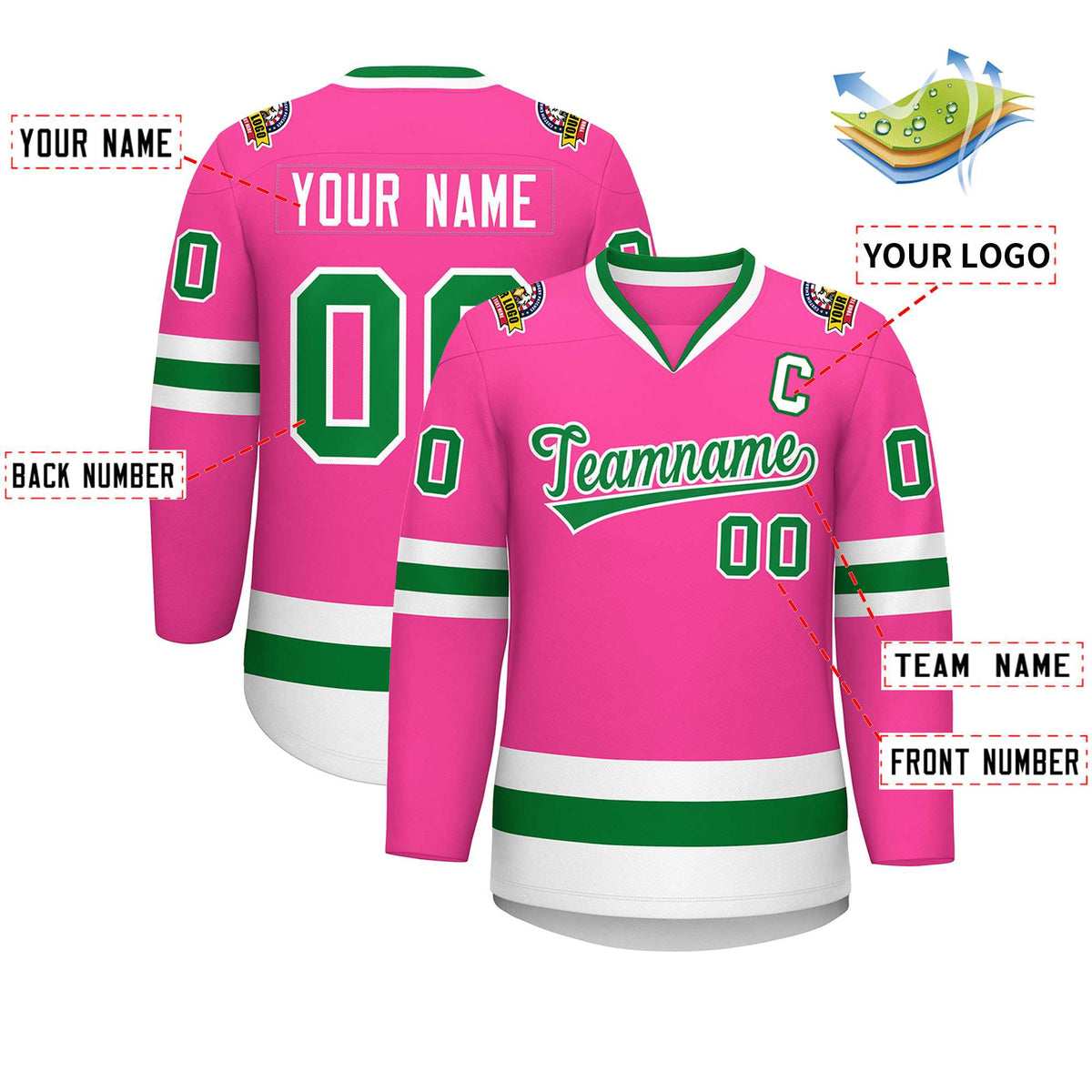 Custom Pink Kelly Green-White Classic Style Hockey Jersey | KXKSHOP