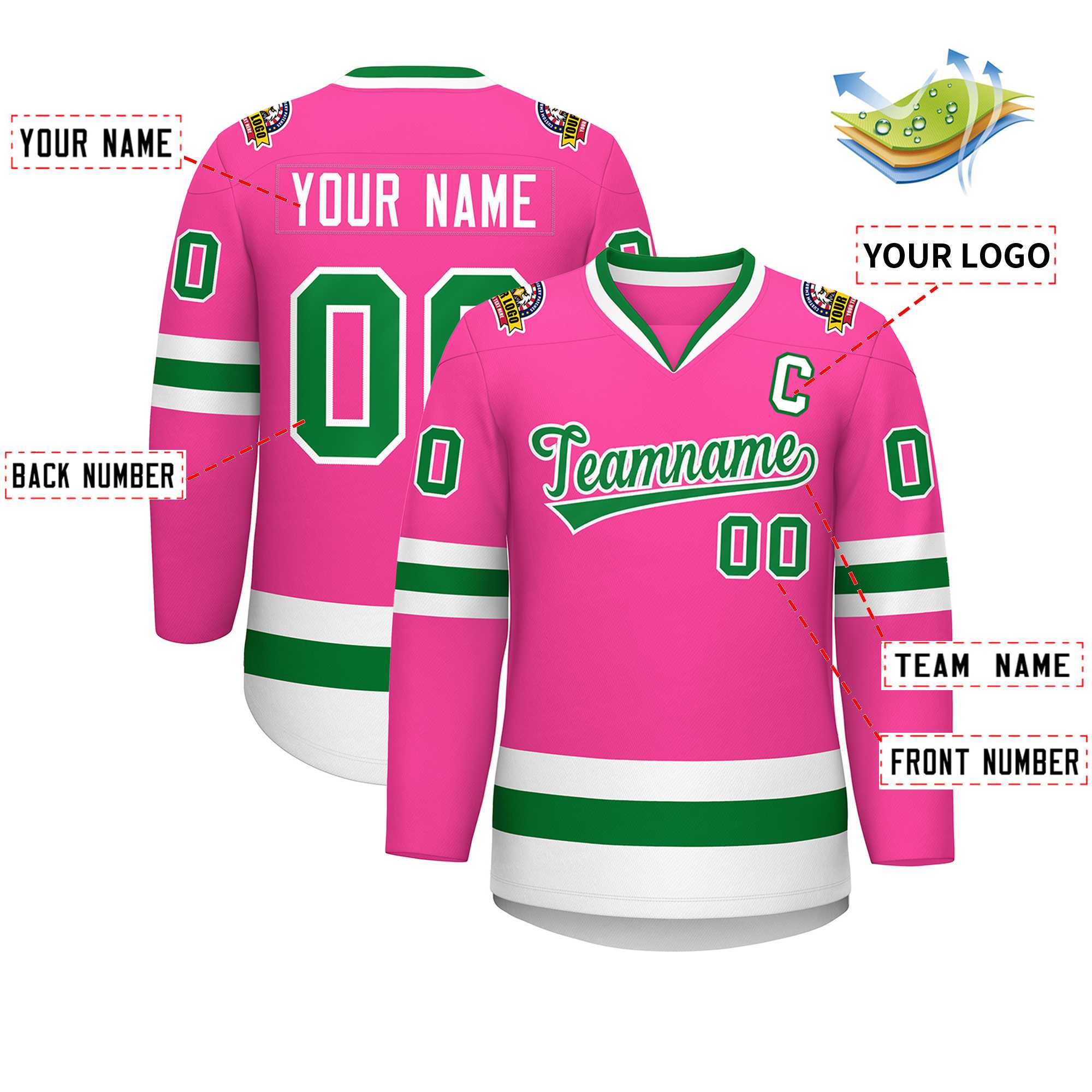 Custom Pink Kelly Green-White Classic Style Hockey Jersey | KXKSHOP