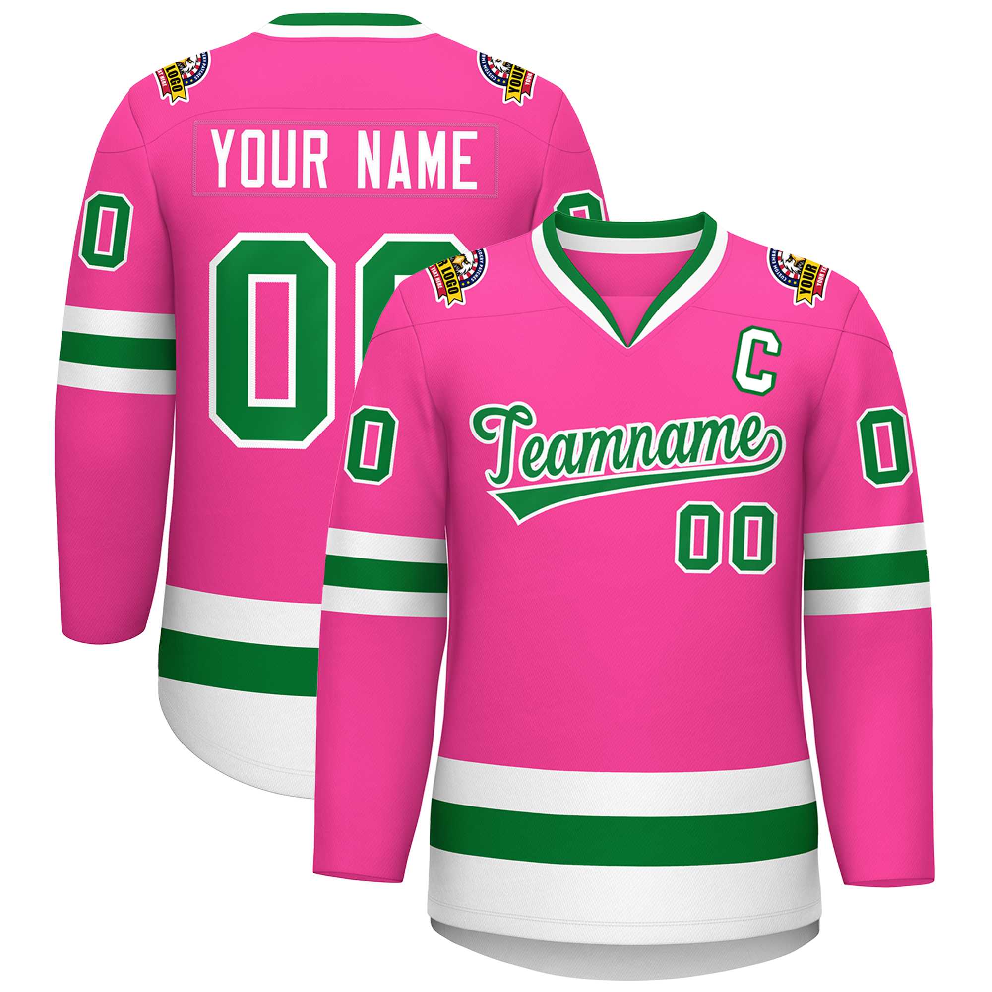 Custom Pink Kelly Green-White Classic Style Hockey Jersey | KXKSHOP
