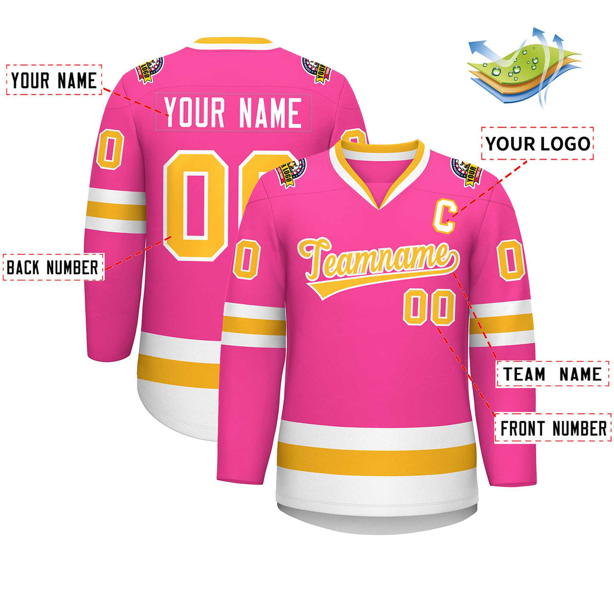 Custom Pink Gold-White Classic Style Hockey Jersey | KXKSHOP
