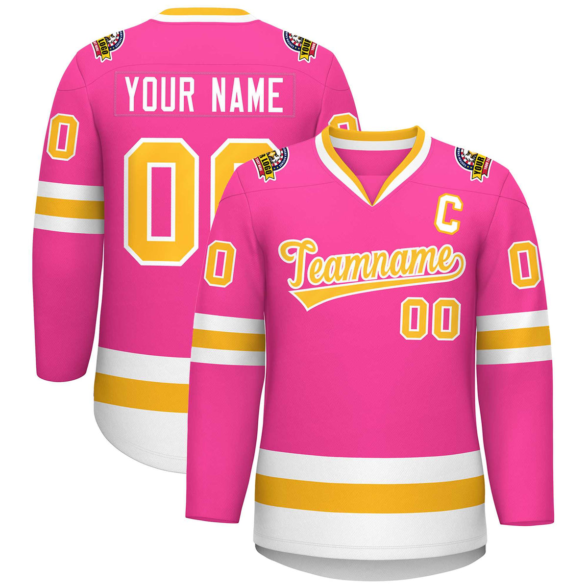 Custom Pink Gold-White Classic Style Hockey Jersey | KXKSHOP