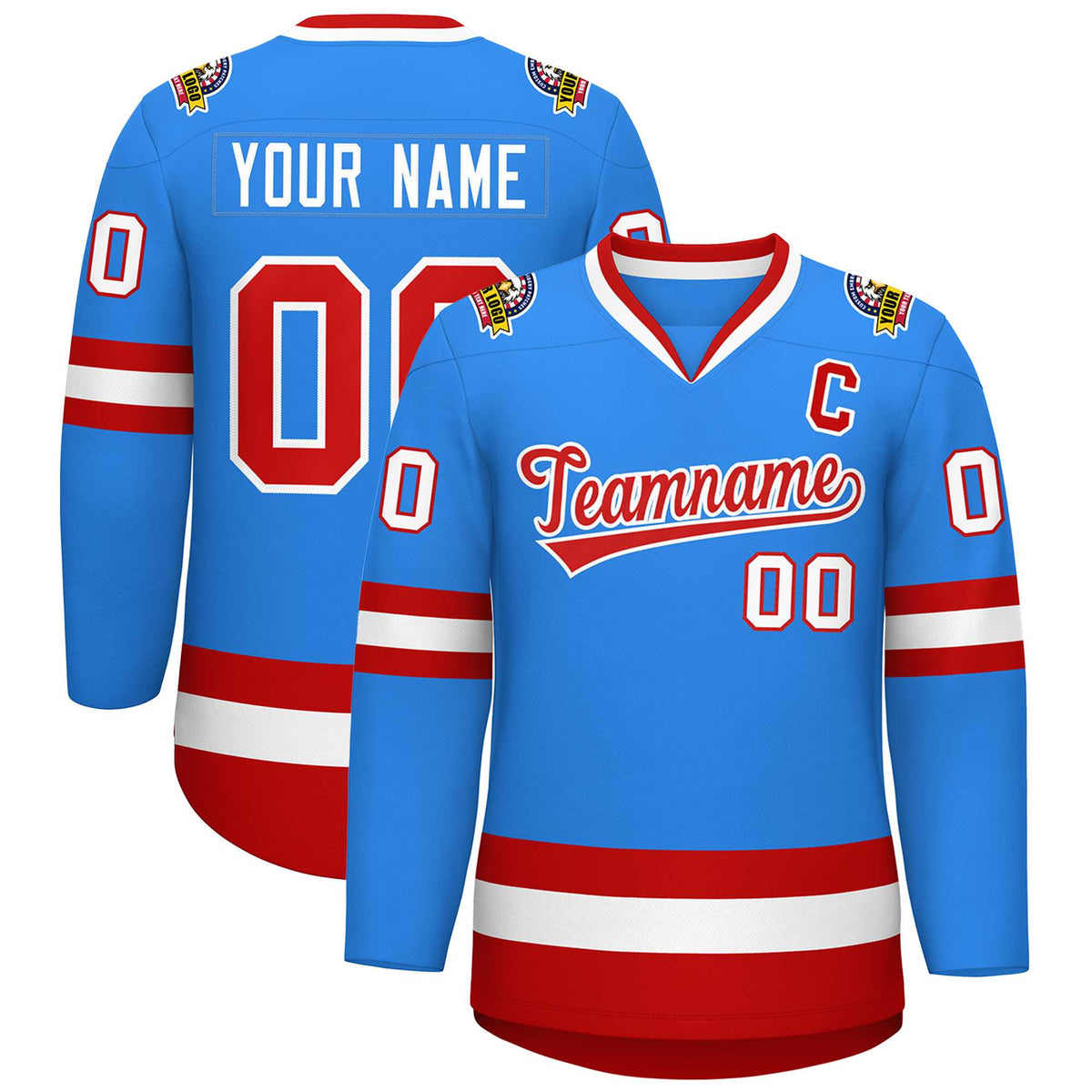 Custom Powder Blue Red-White Classic Style Hockey Jersey | KXKSHOP