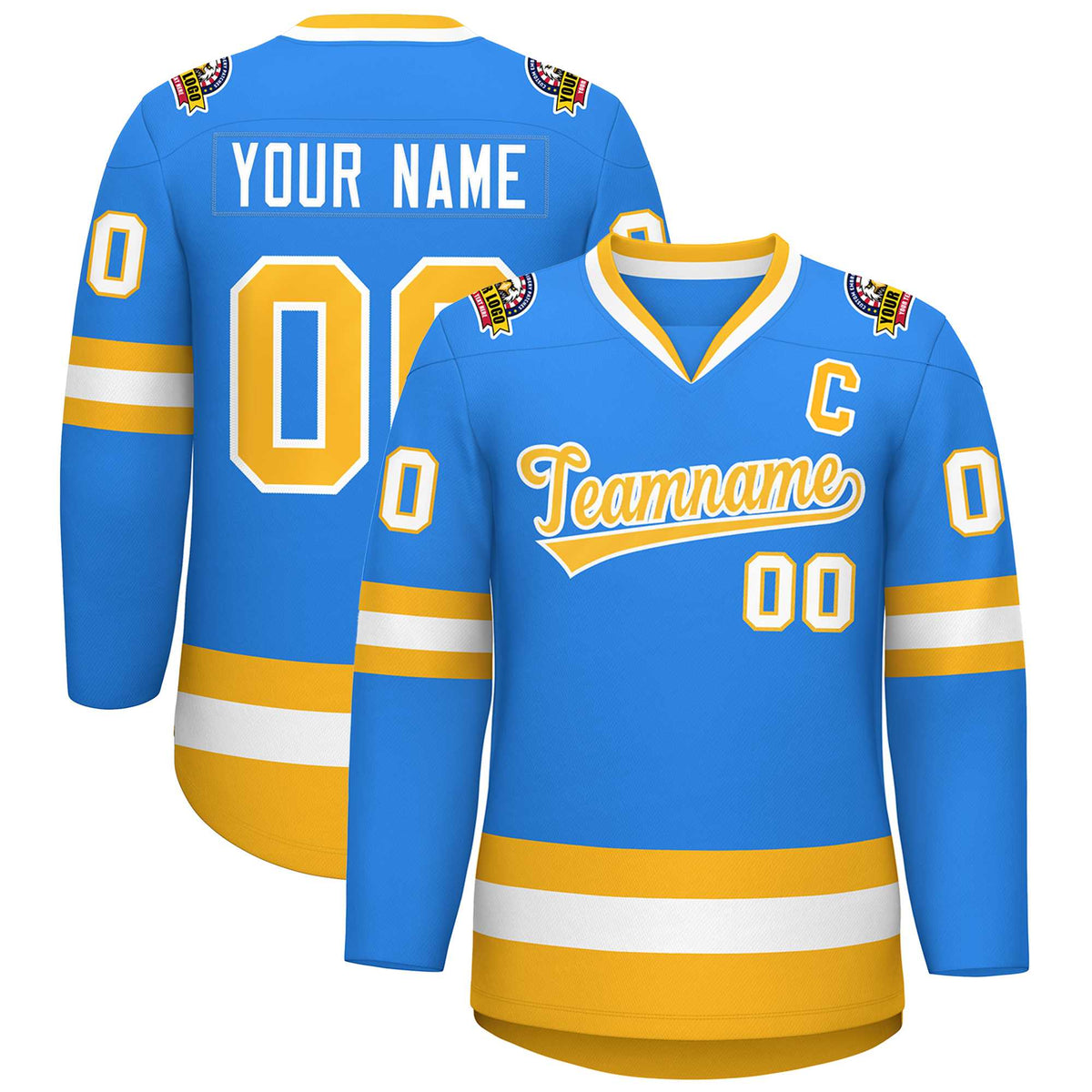 Custom Powder Blue Gold-White Classic Style Hockey Jersey | KXKSHOP