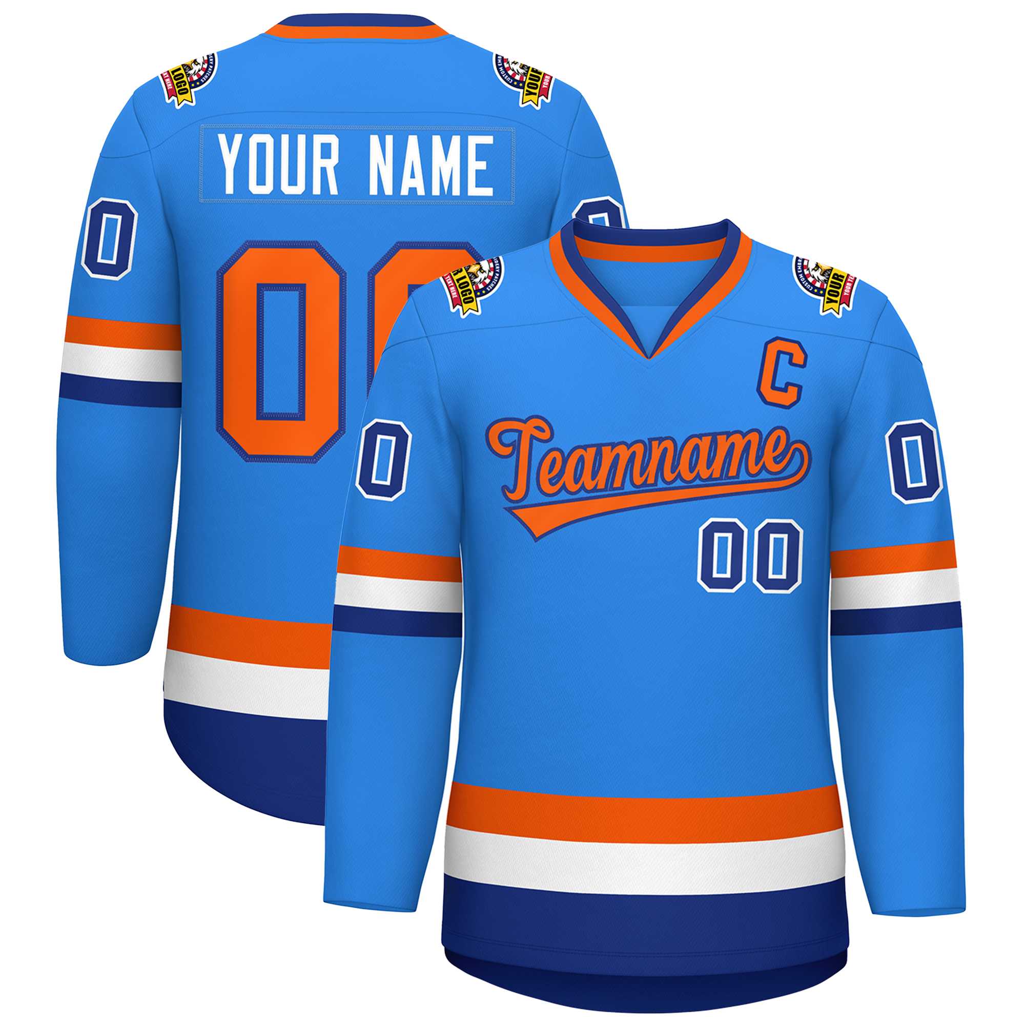 Custom Powder Blue Orange-Royal Classic Style Hockey Jersey | KXKSHOP