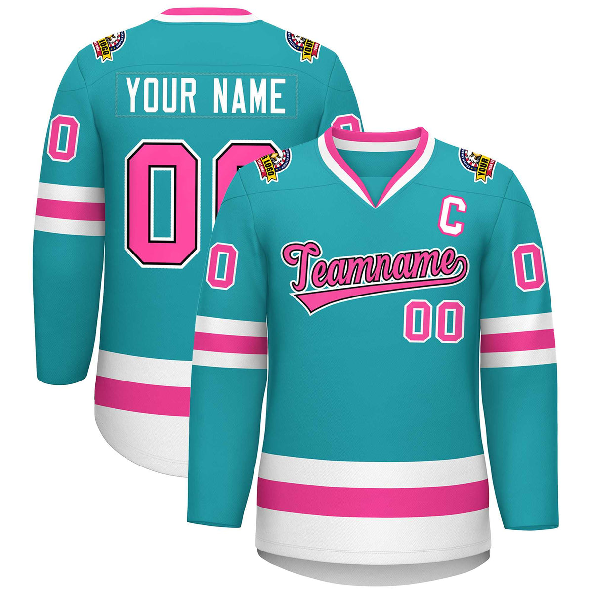 Custom Aqua Pink Navy-White Classic Style Hockey Jersey | KXKSHOP