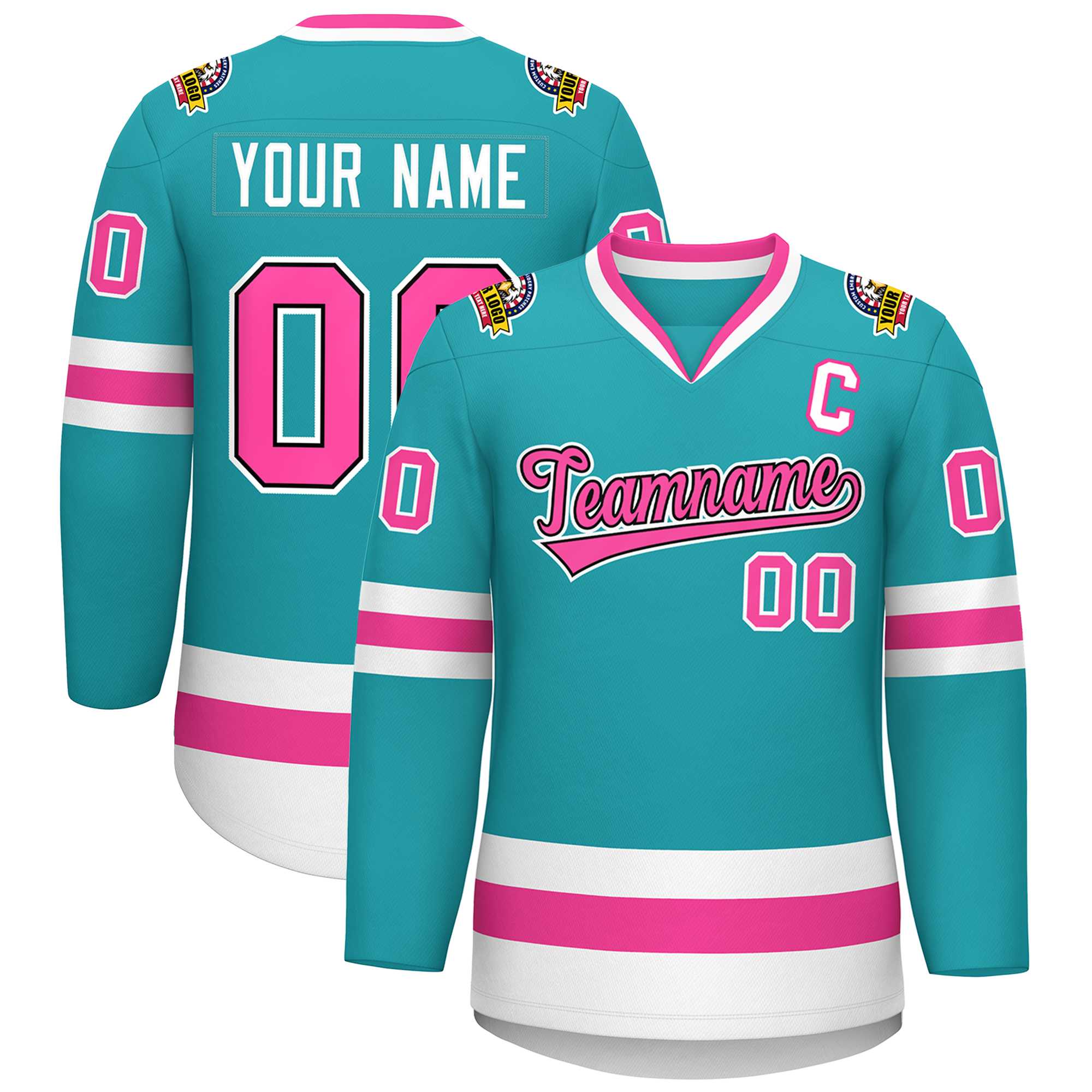 Custom Aqua Pink Navy-White Classic Style Hockey Jersey | KXKSHOP