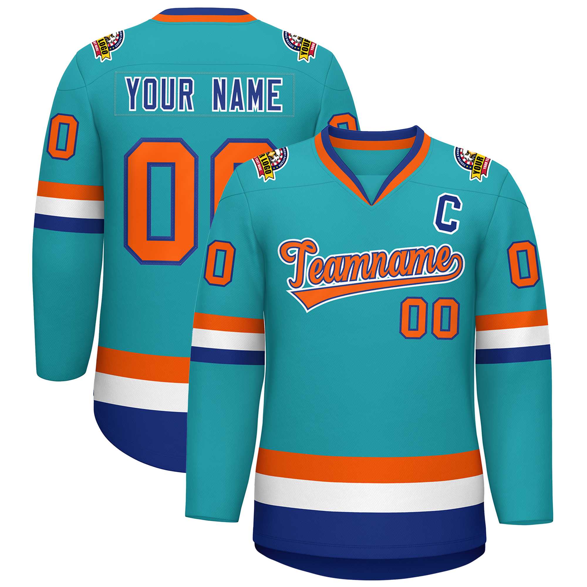 Custom Aqua Orange Royal-White Classic Style Hockey Jersey | KXKSHOP