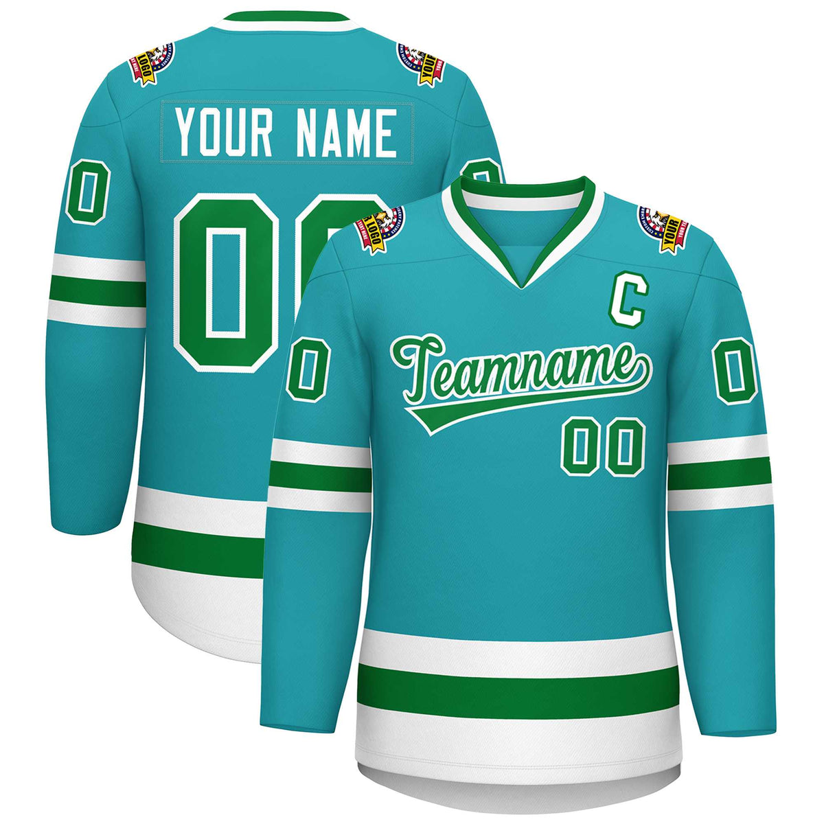 Custom Aqua Kelly Green-White Classic Style Hockey Jersey | KXKSHOP