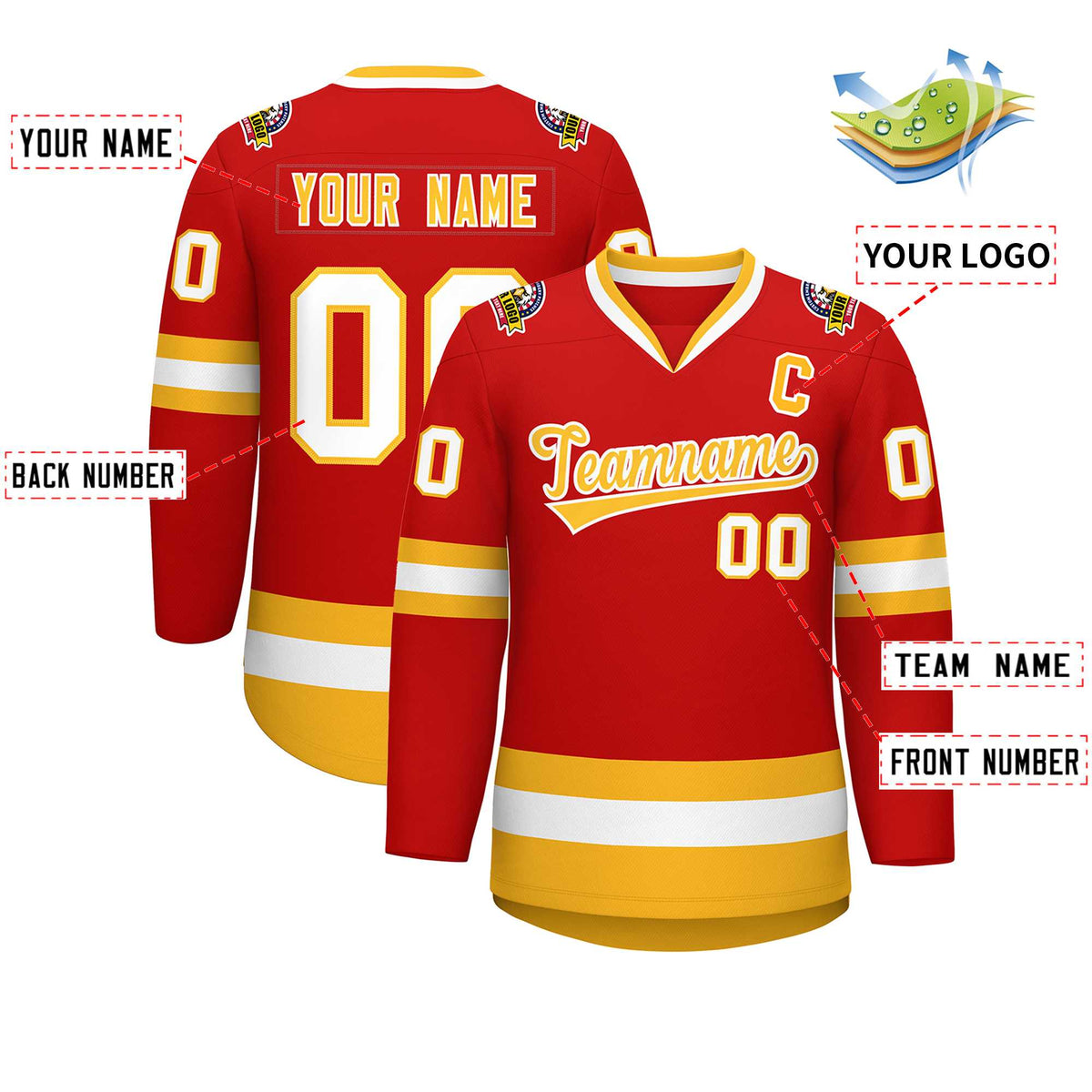 Custom Red Gold-White Classic Style Hockey Jersey | KXKSHOP