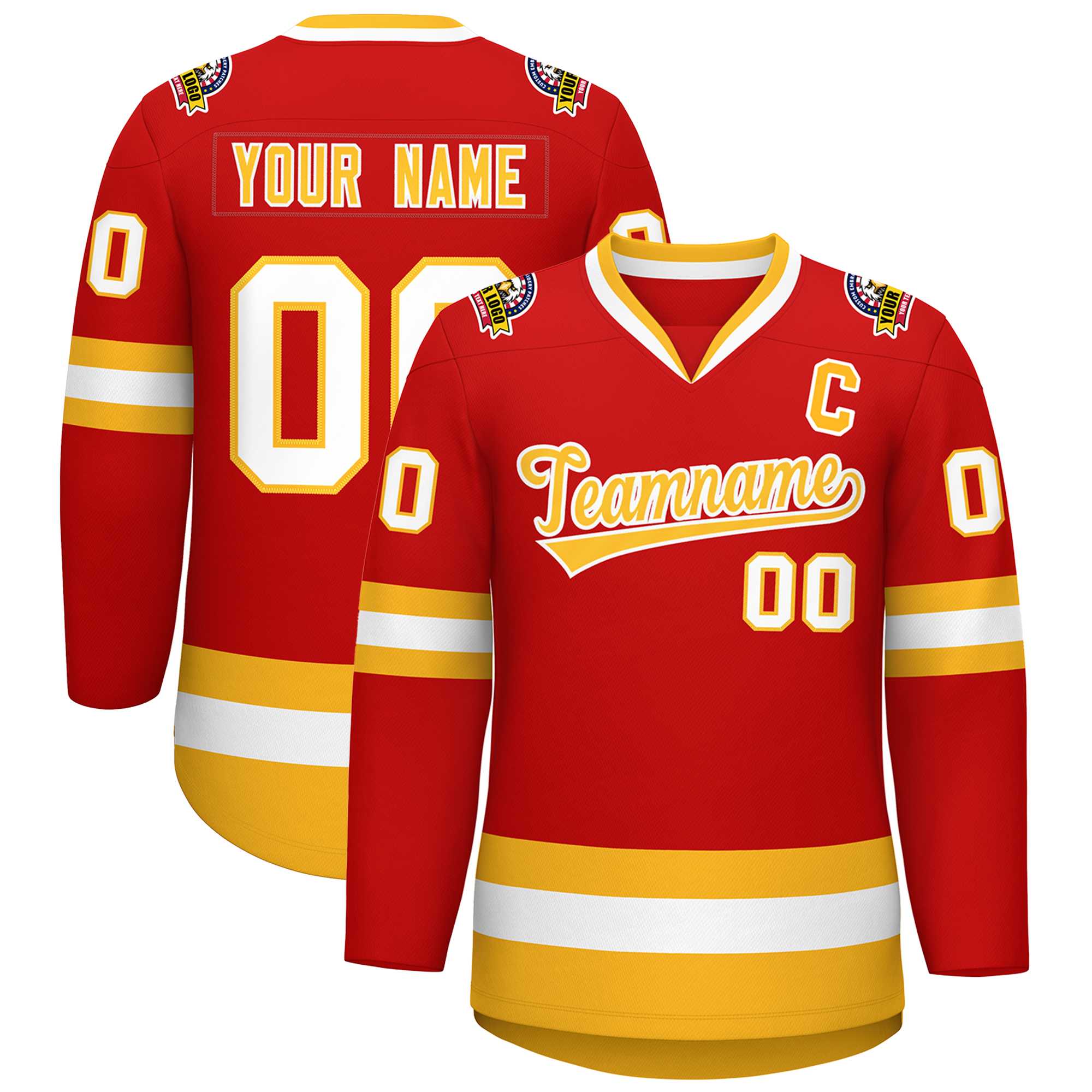 Custom Red Gold-White Classic Style Hockey Jersey | KXKSHOP