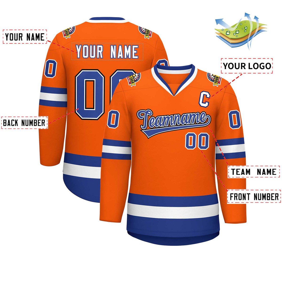 Custom Orange Royal White-Black Classic Style Hockey Jersey | KXKSHOP
