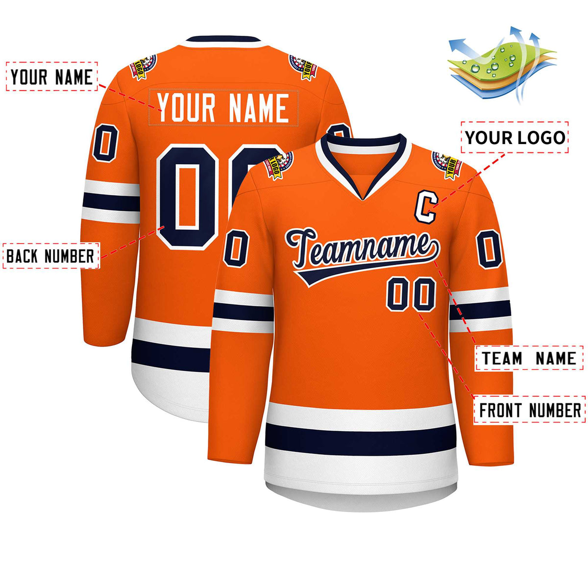 Custom Orange Navy-White Classic Style Hockey Jersey | KXKSHOP