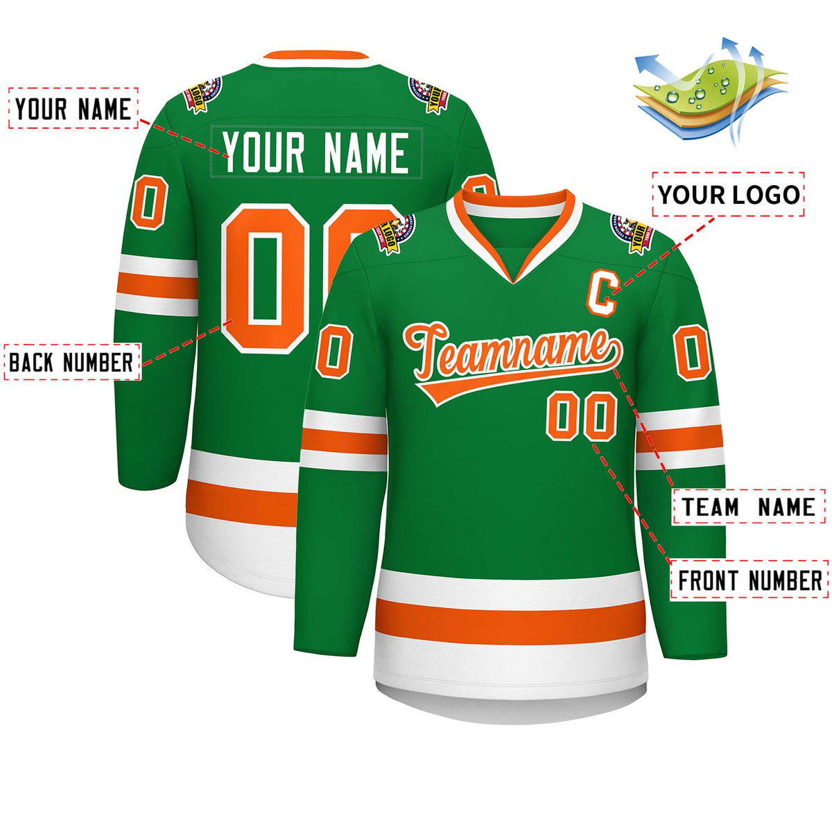 Custom Kelly Green Orange-White Classic Style Hockey Jersey | KXKSHOP