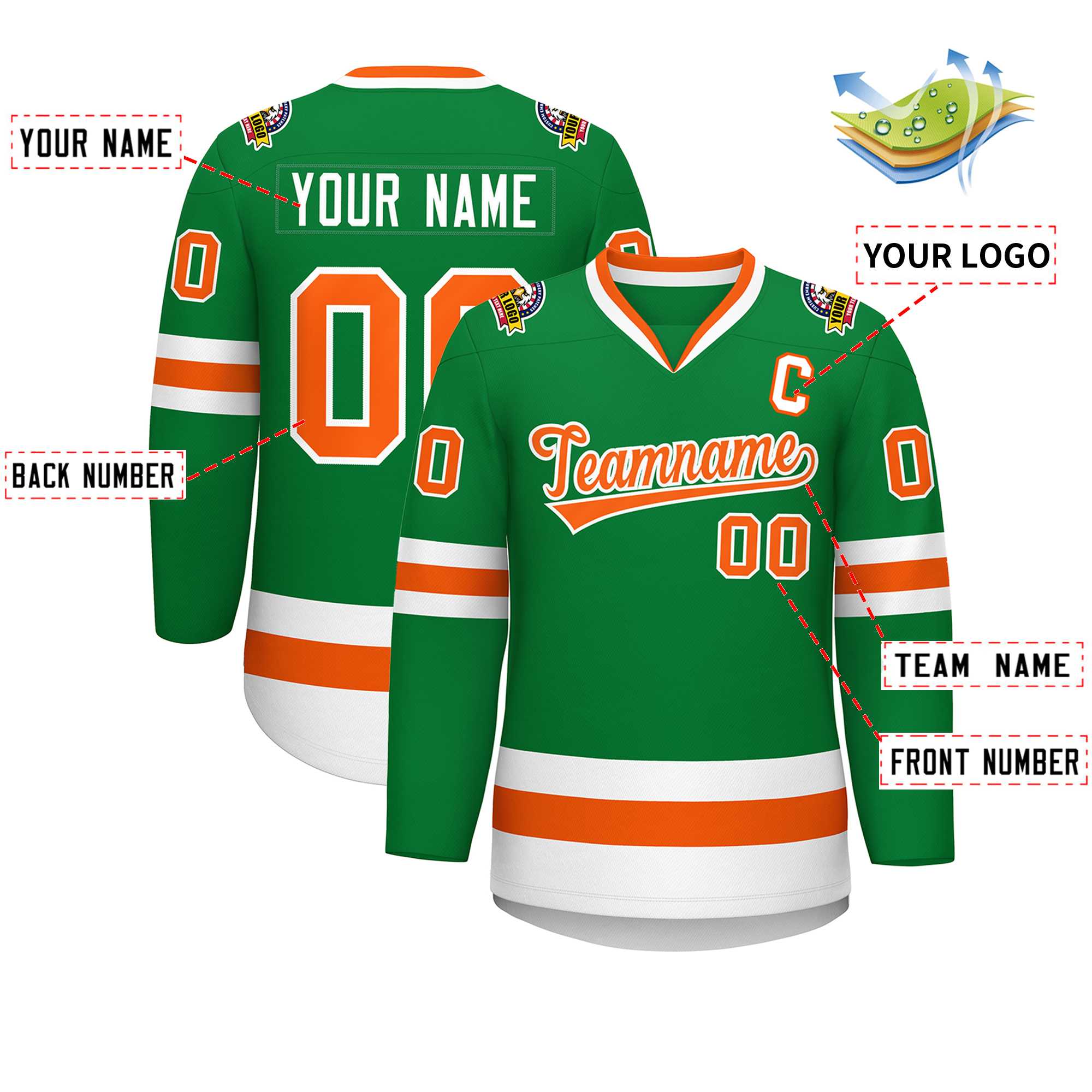 Custom Kelly Green Orange-White Classic Style Hockey Jersey | KXKSHOP