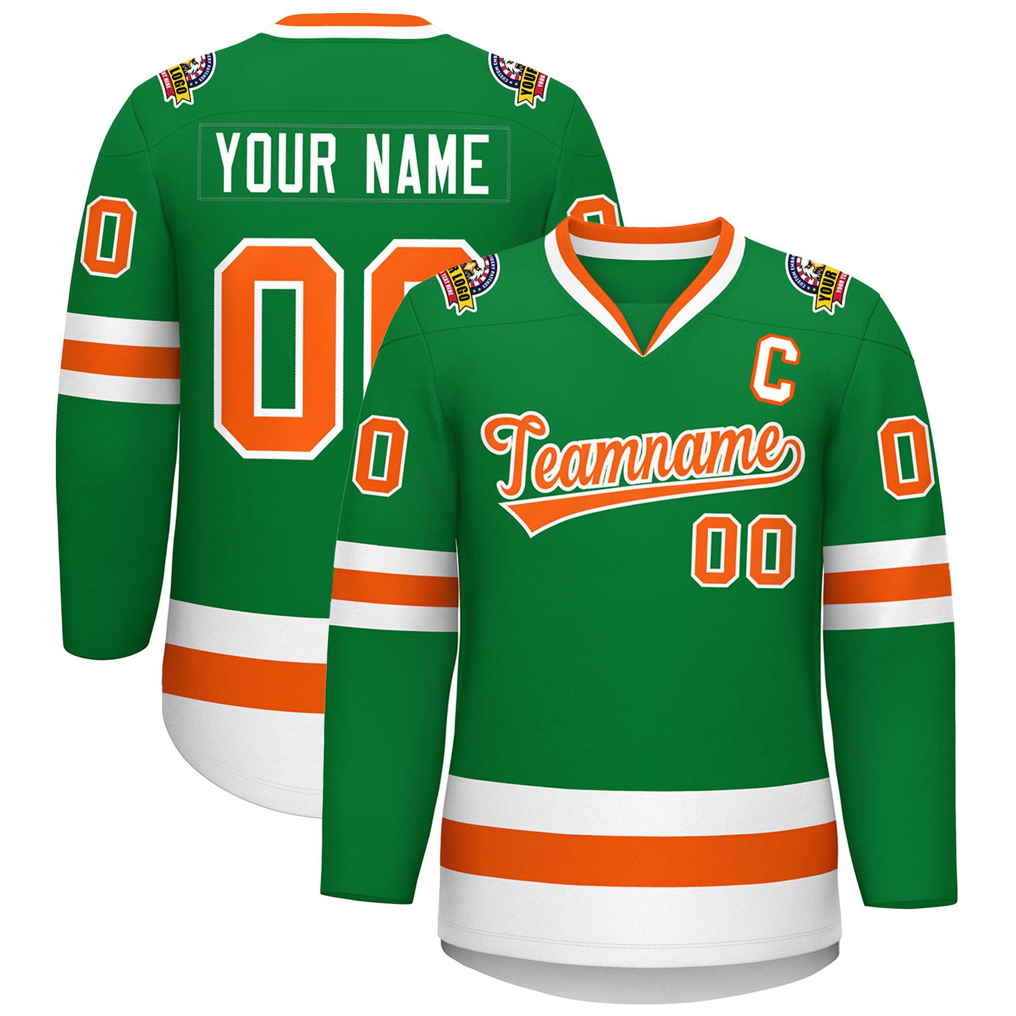 Custom Kelly Green Orange-White Classic Style Hockey Jersey | KXKSHOP