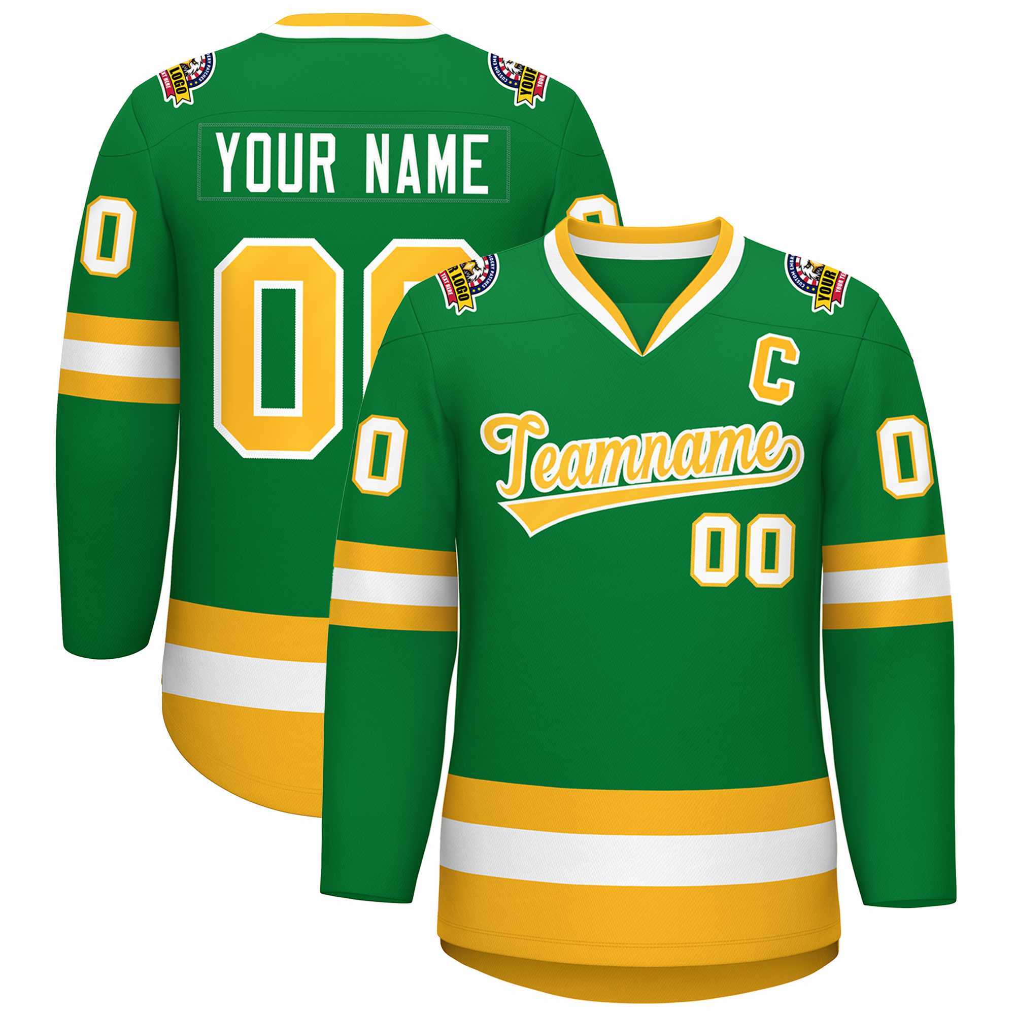 Custom Kelly Green Gold-White Classic Style Hockey Jersey | KXKSHOP