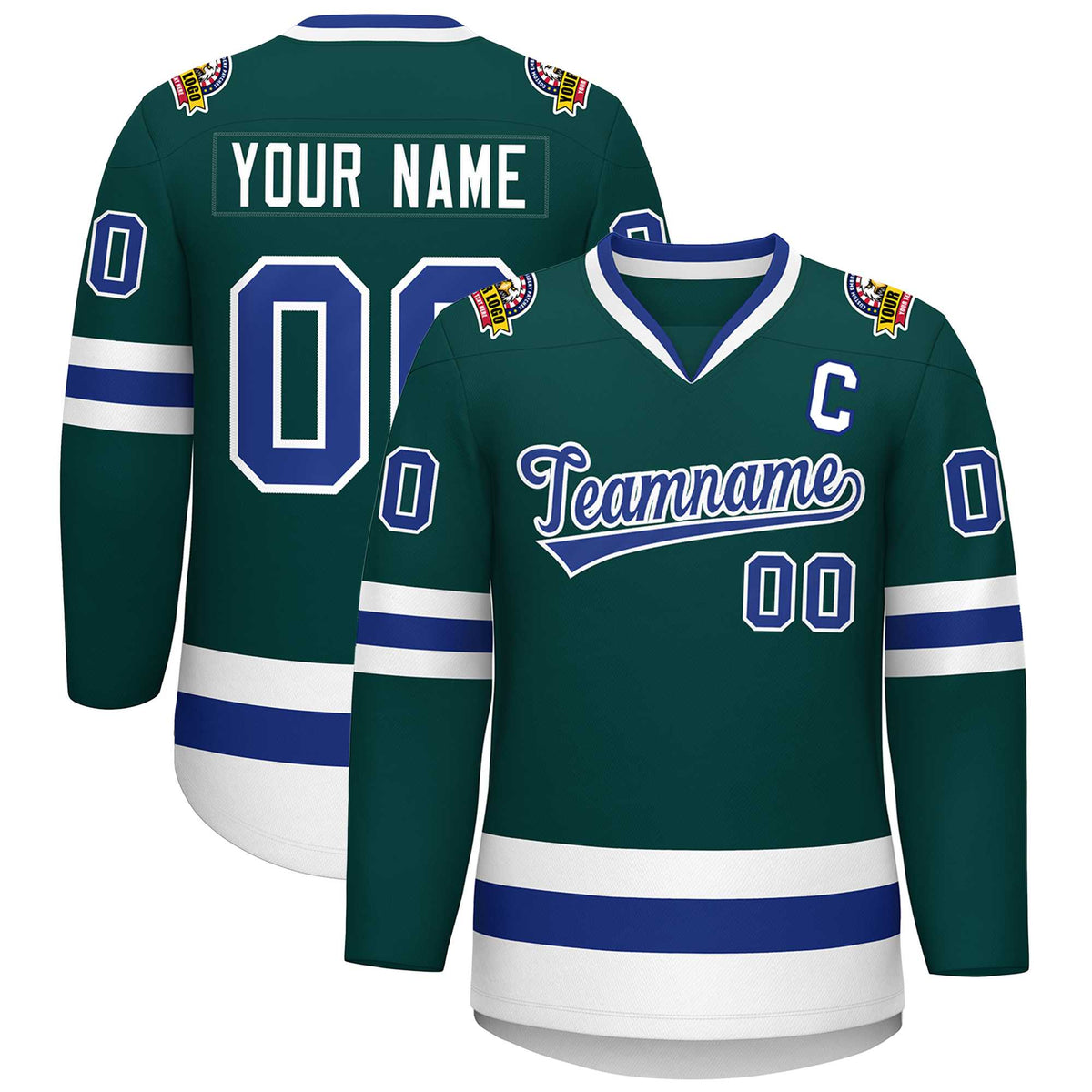 Custom Midnight Green Royal-White Classic Style Hockey Jersey | KXKSHOP