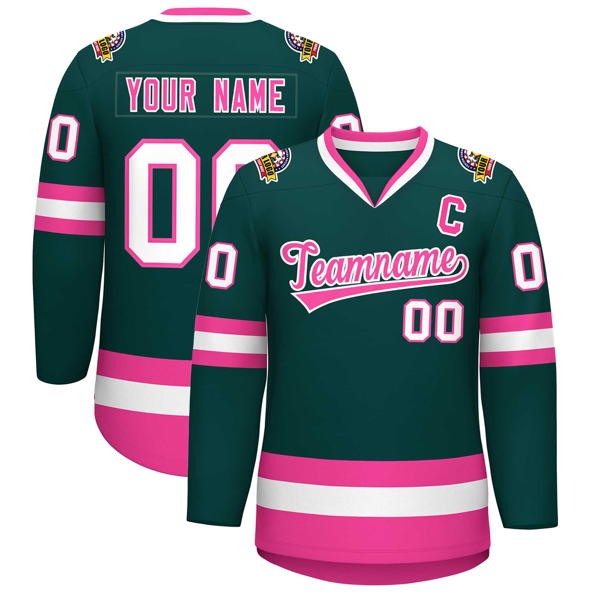 Custom Midnight Green Pink-White Classic Style Hockey Jersey | KXKSHOP