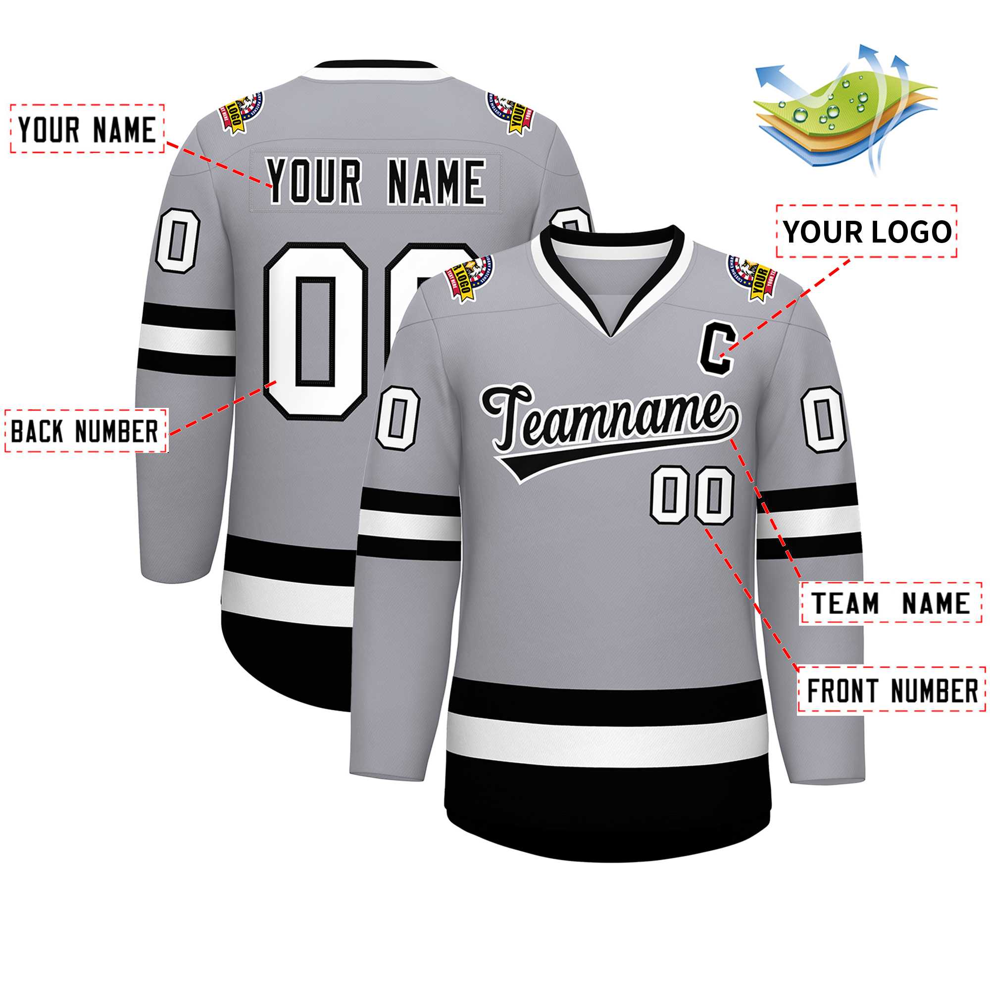 Custom Gray Black-White Classic Style Hockey Jersey | KXKSHOP