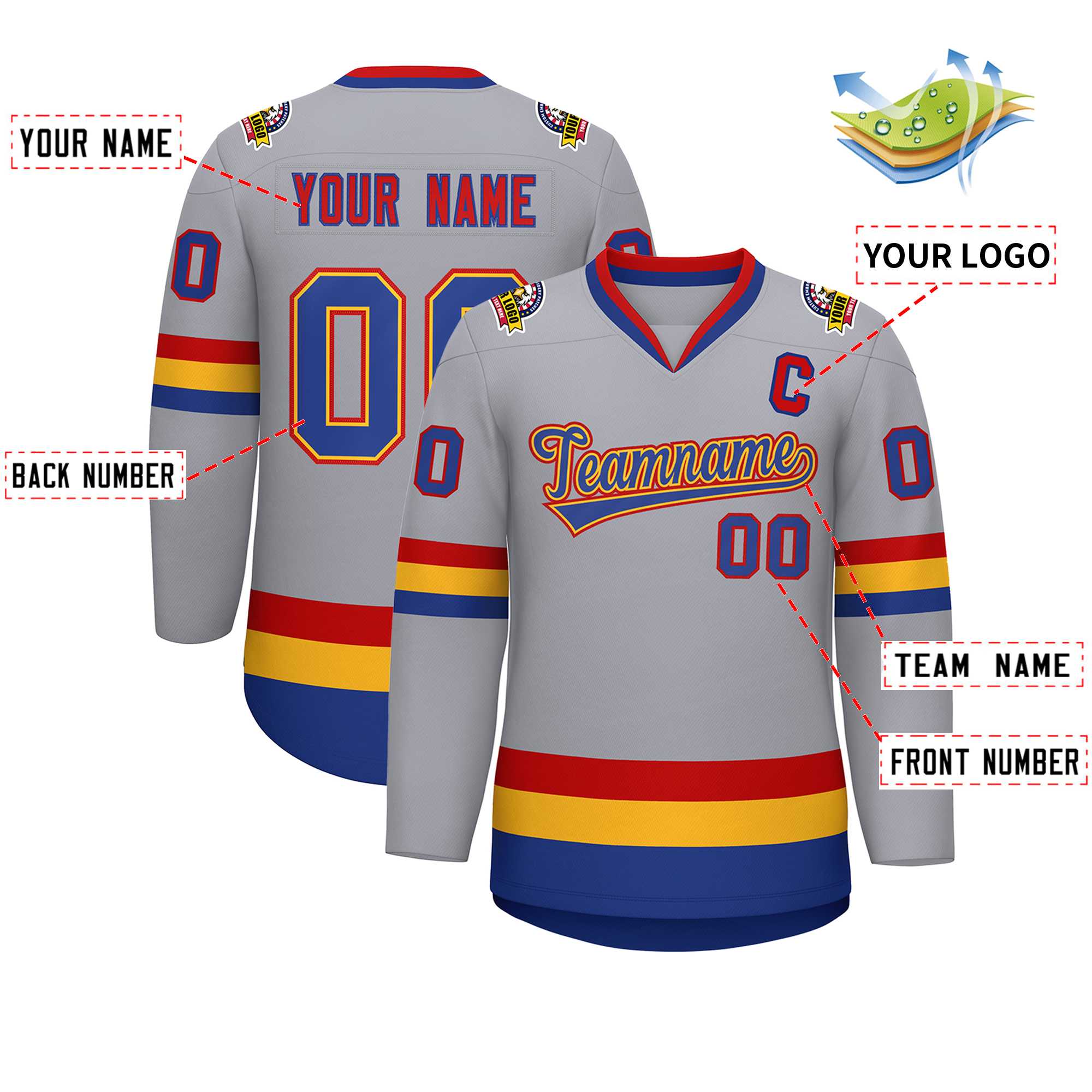 Custom Gray Royal Gold-Red Classic Style Hockey Jersey | KXKSHOP