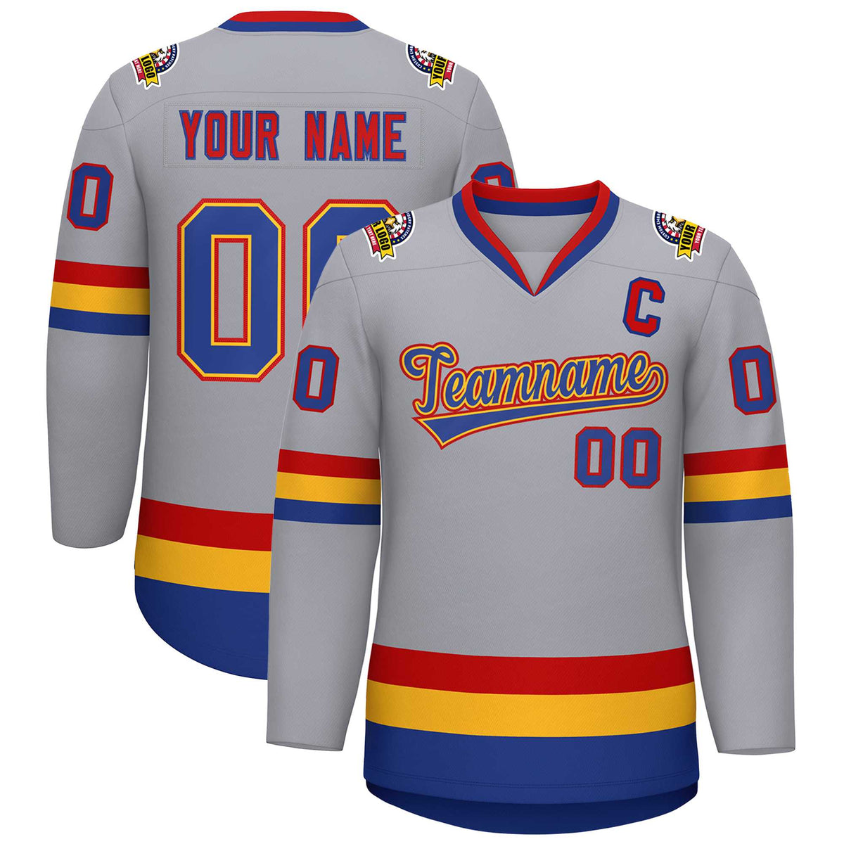 Custom Gray Royal Gold-Red Classic Style Hockey Jersey | KXKSHOP