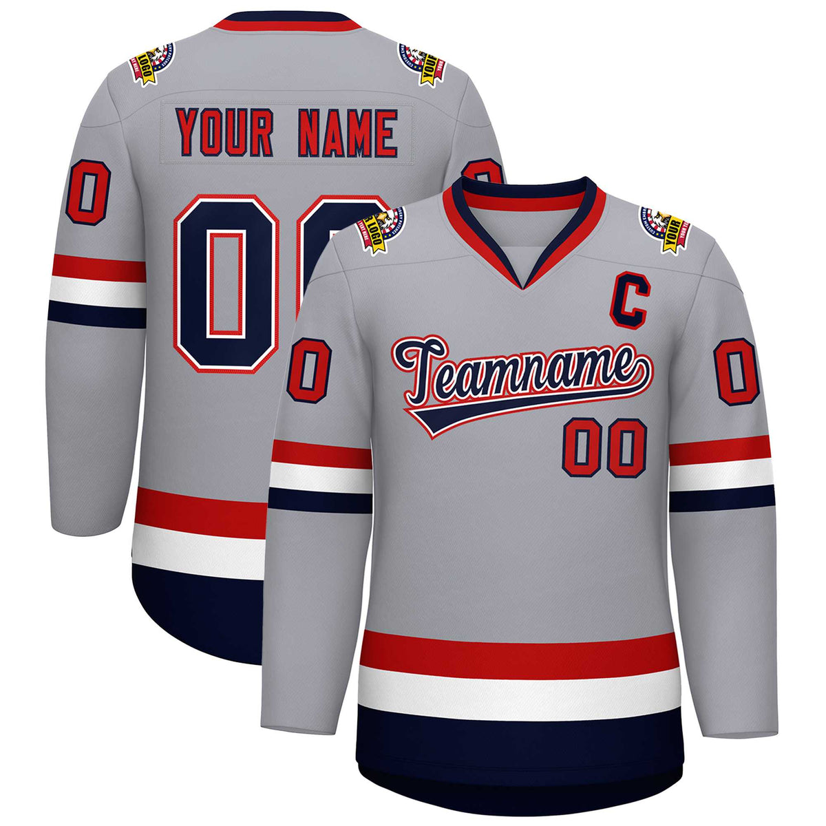 Custom Gray Navy White-Red Classic Style Hockey Jersey | KXKSHOP