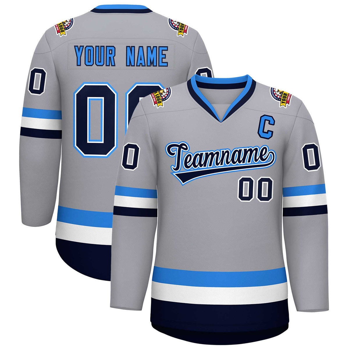Custom Gray Navy White-Powder Blue Classic Style Hockey Jersey | KXKSHOP