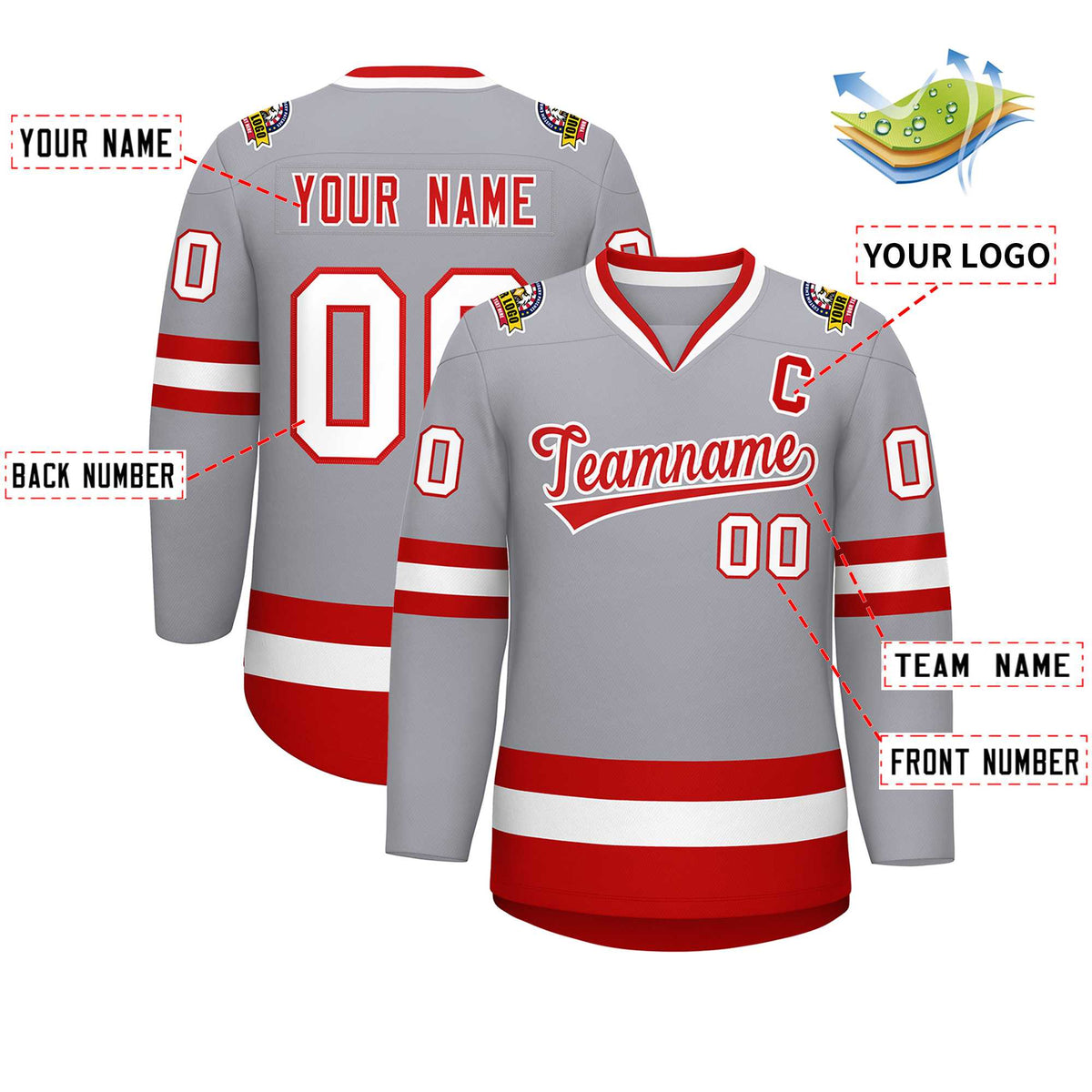 Custom Gray Red-White Classic Style Hockey Jersey | KXKSHOP